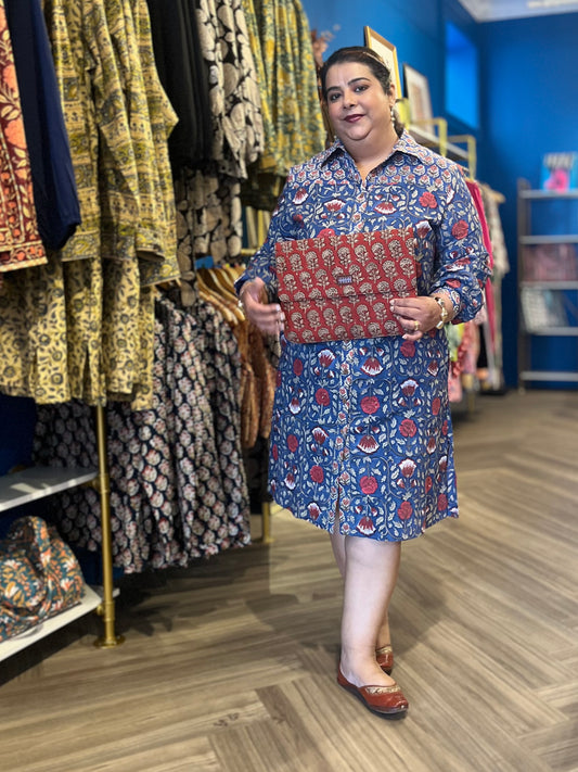 Two Print Shirt Dress ~ Red Rose