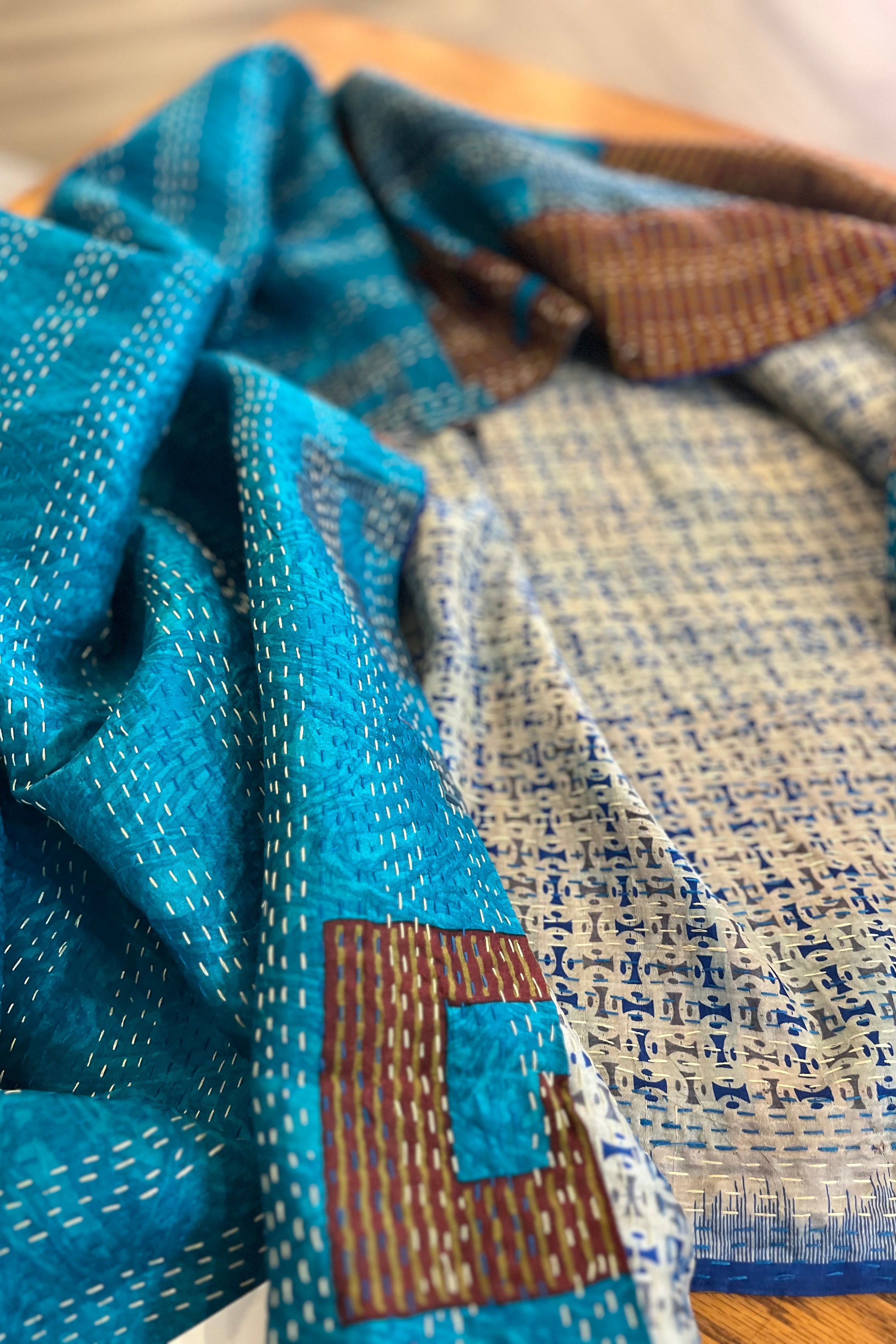 Silk/Silk Blend Kantha Scarf - Pattern 4