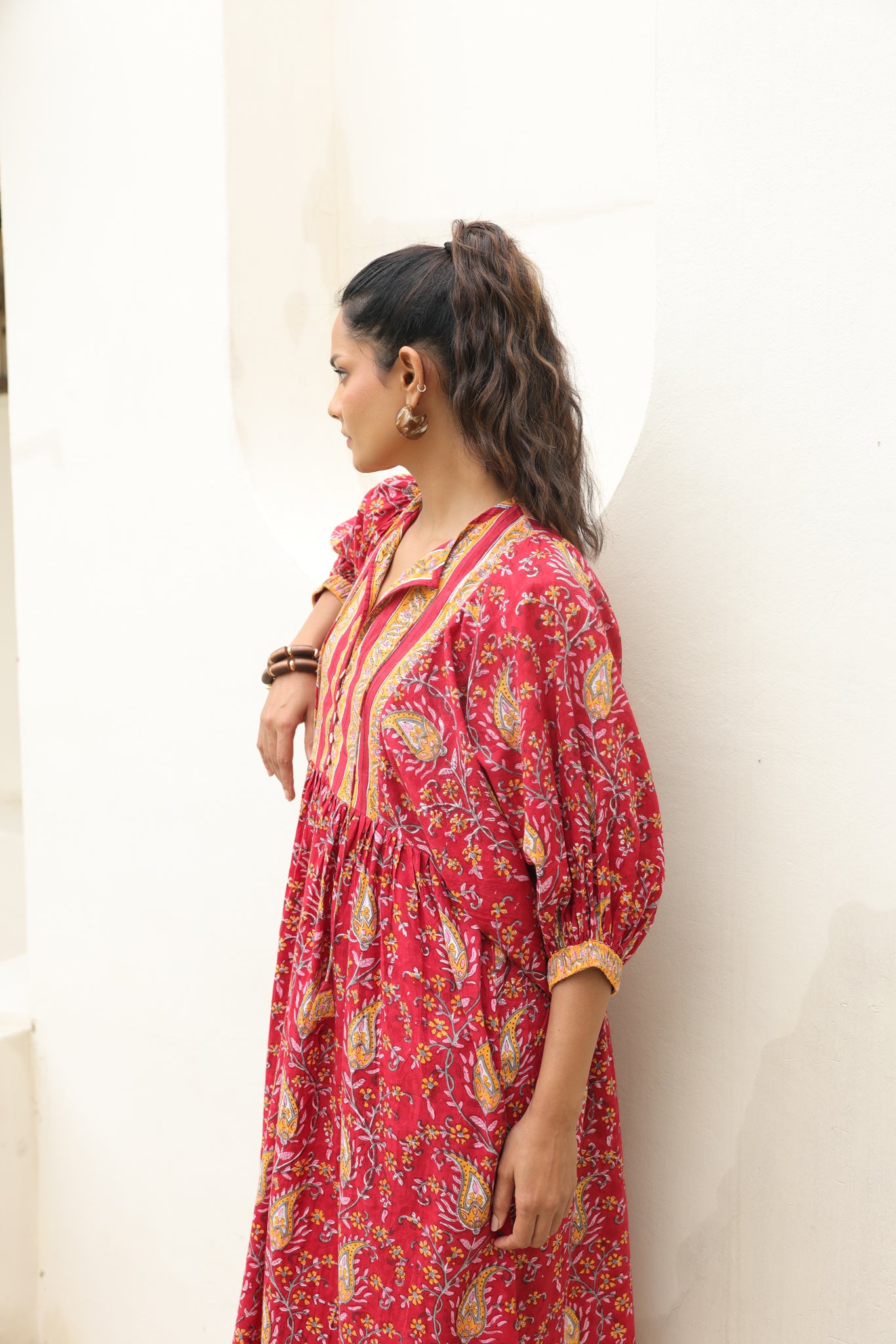 Tulip Midi Dress in Red