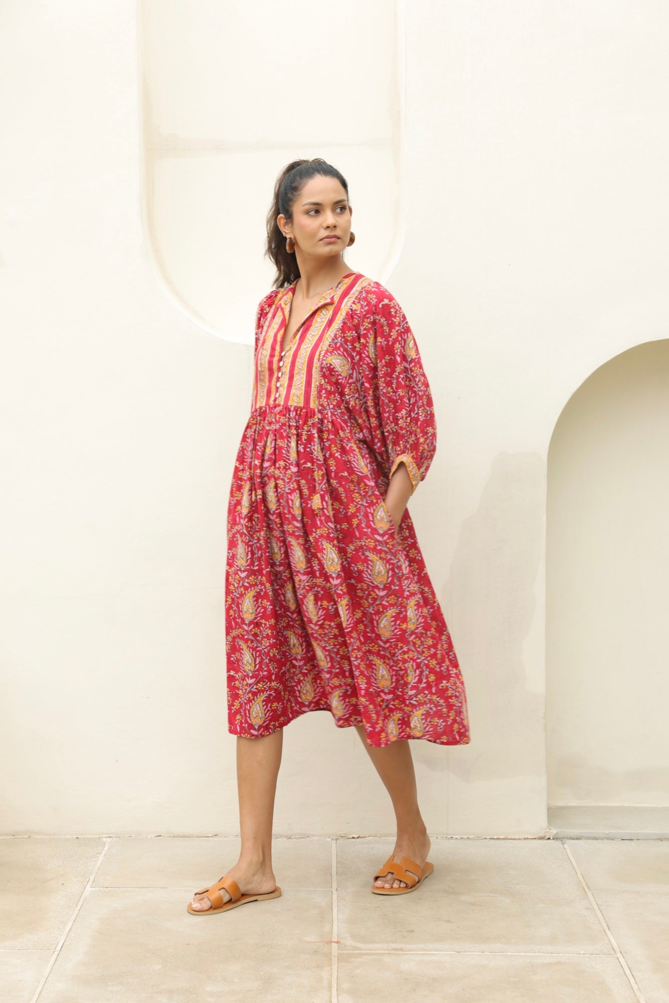 Tulip Midi Dress in Red