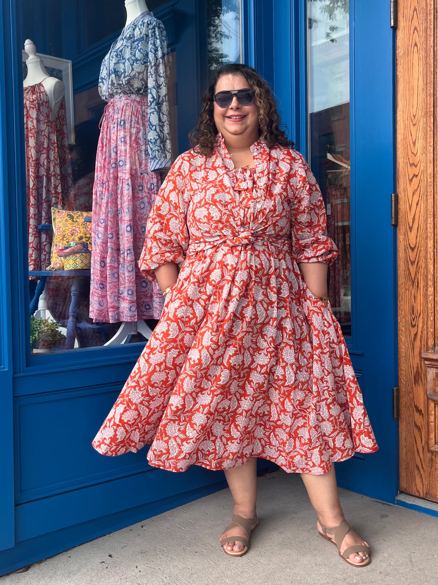 Midi Flared Dress in Orange