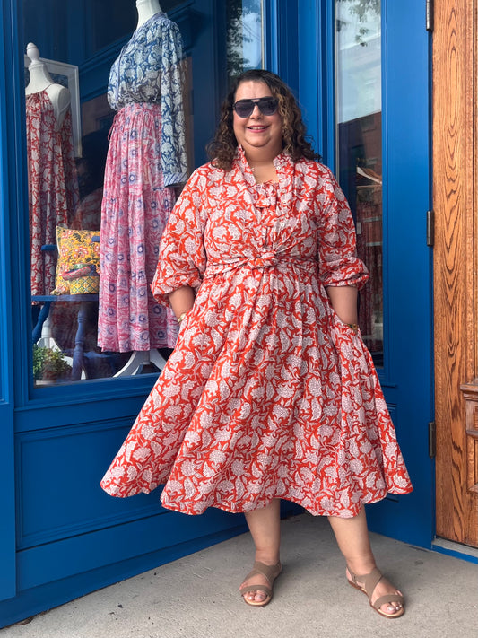 Midi Flared Dress in Orange
