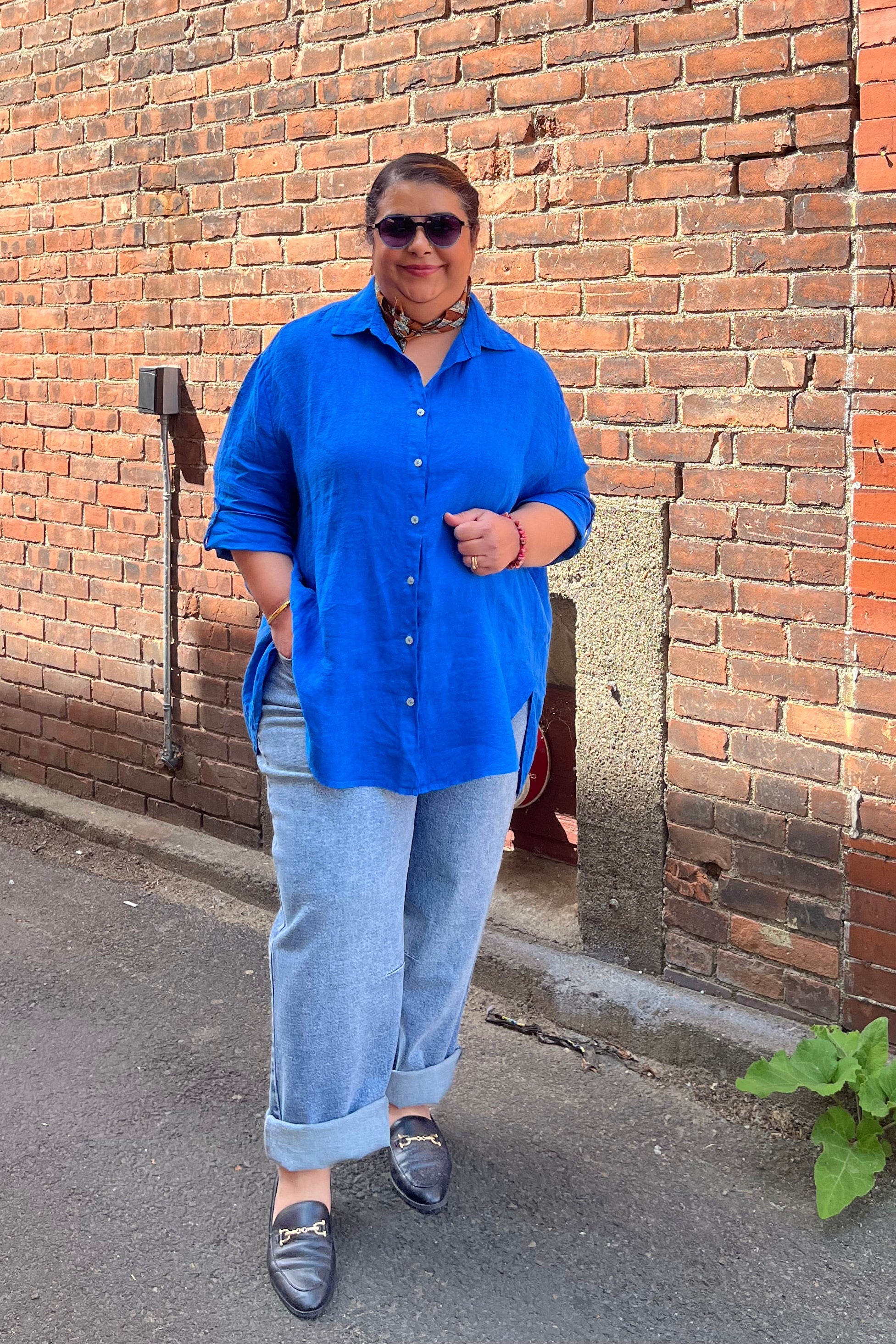 Oversized Vibrant Blue Linen Blouse