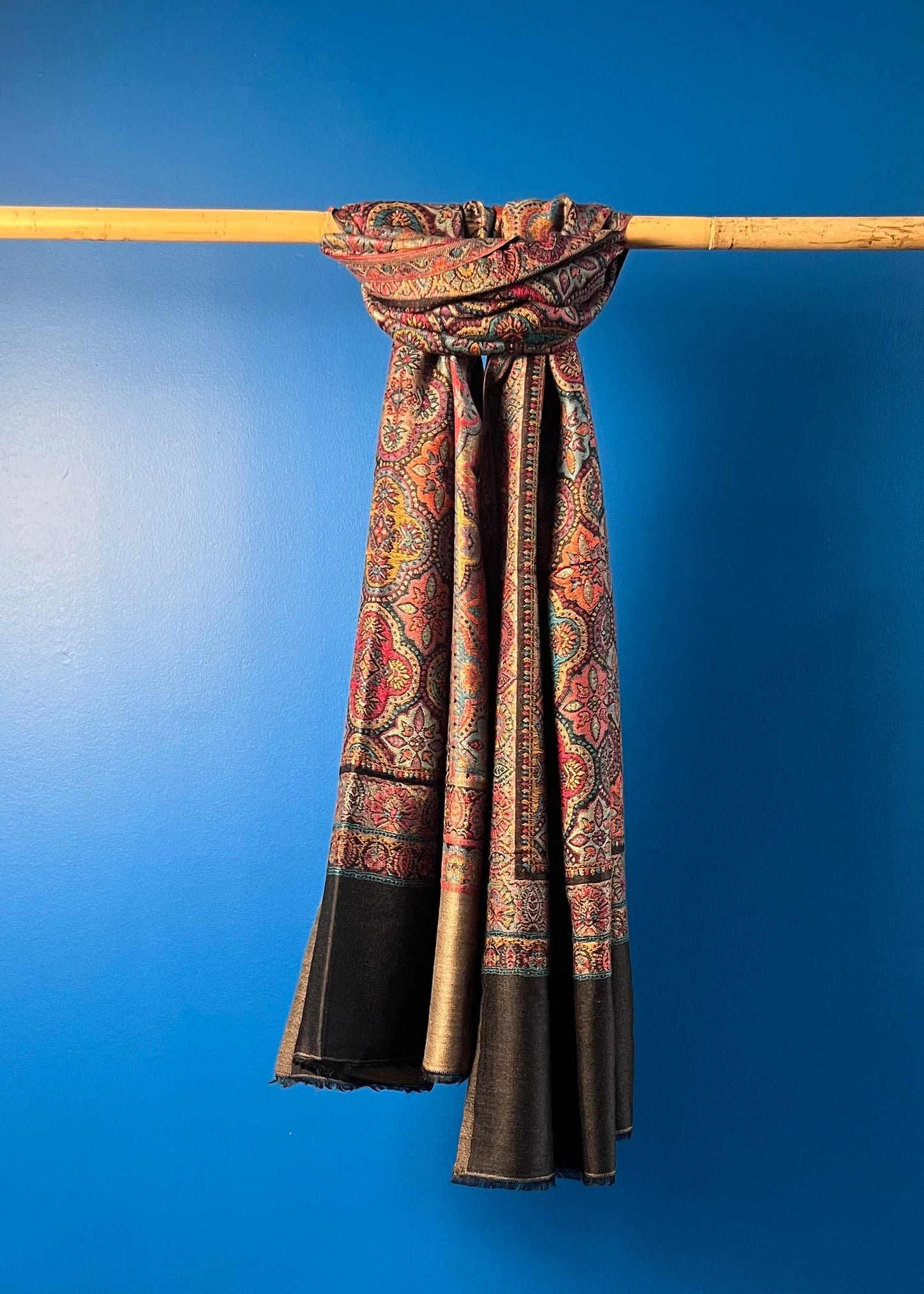 Wool Tencel Wide Scarf in Black- Pattern 1