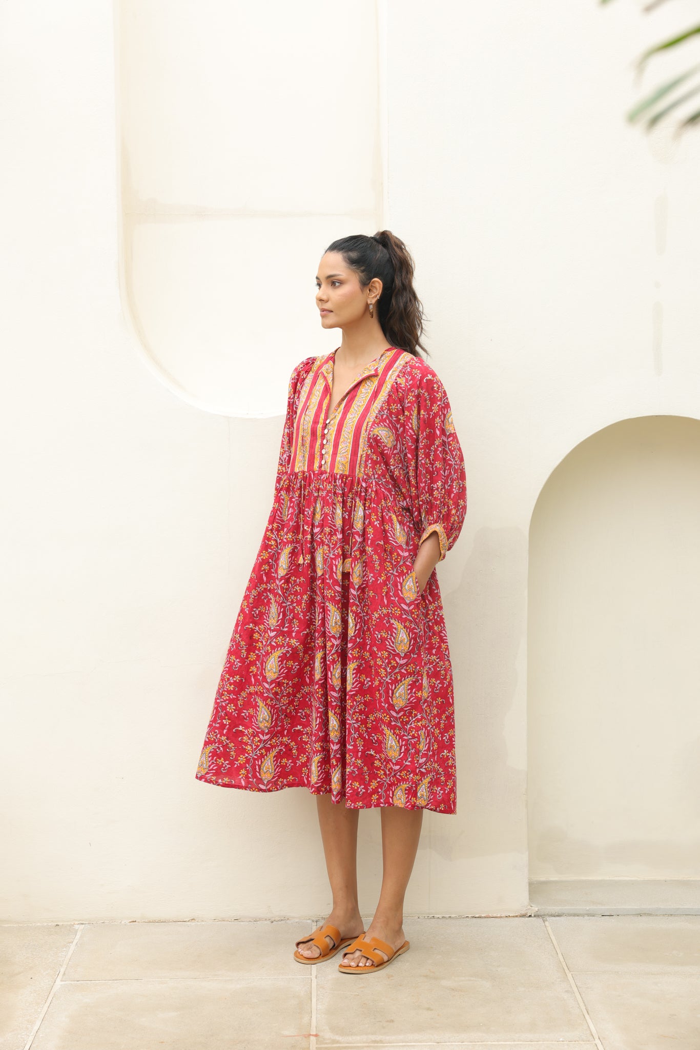 Tulip Midi Dress in Red