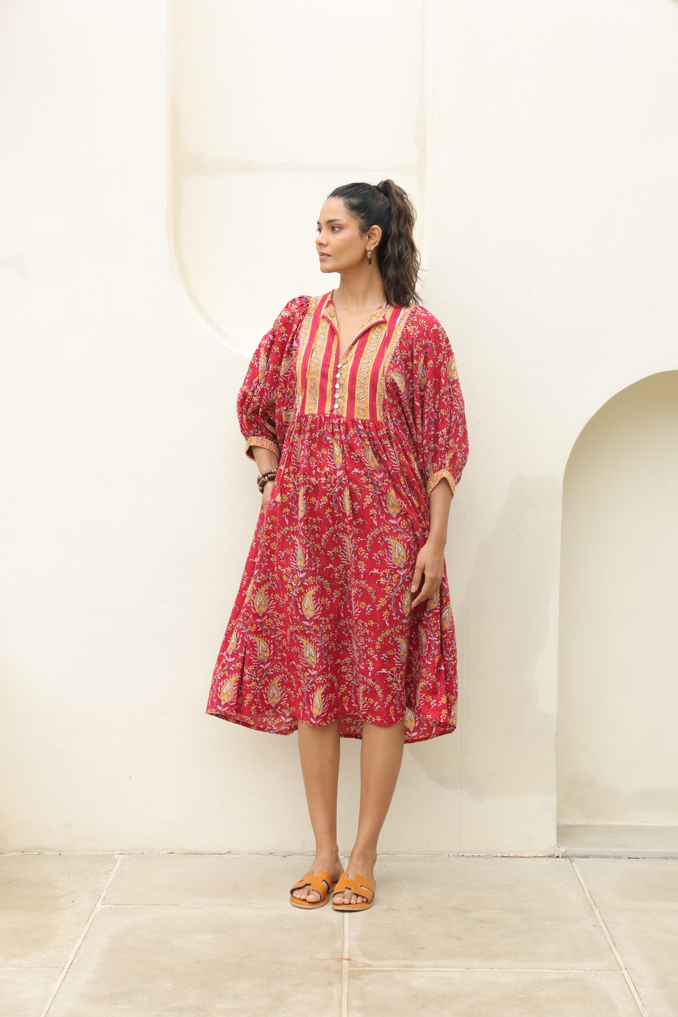 Tulip Midi Dress in Red
