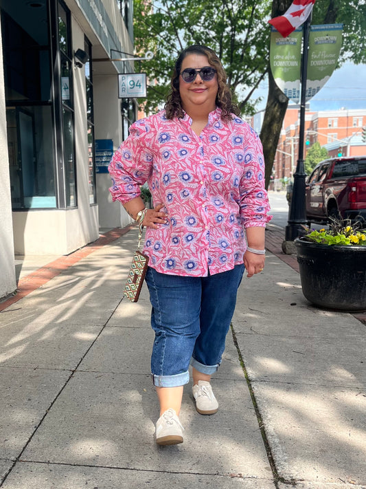 Button Front Shirt in Pink