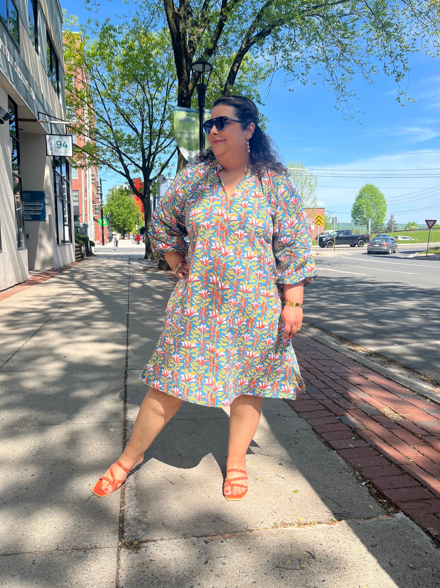 Dress in Blue with Peach Flowers