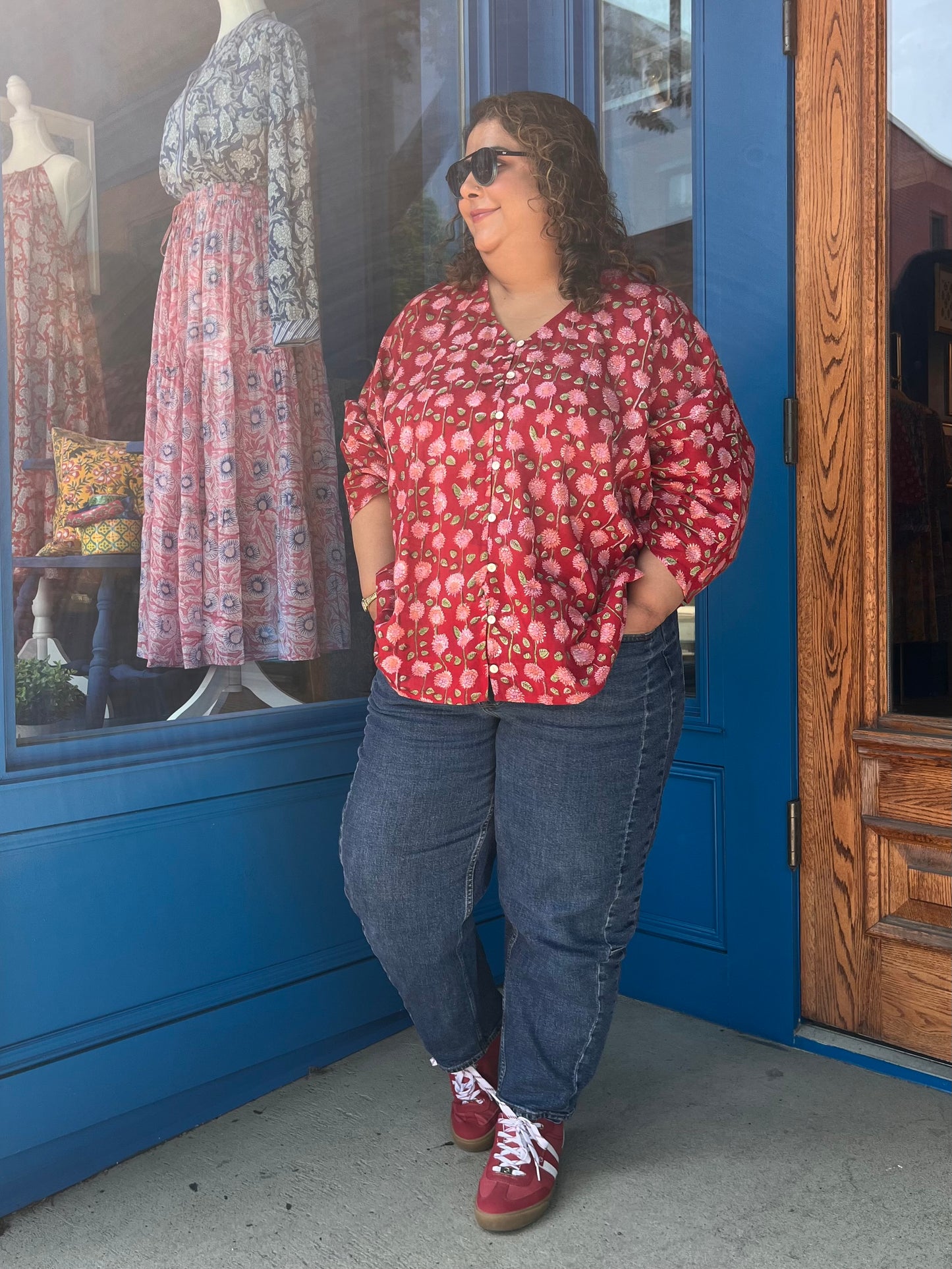 V-Neck Button Front Blouse