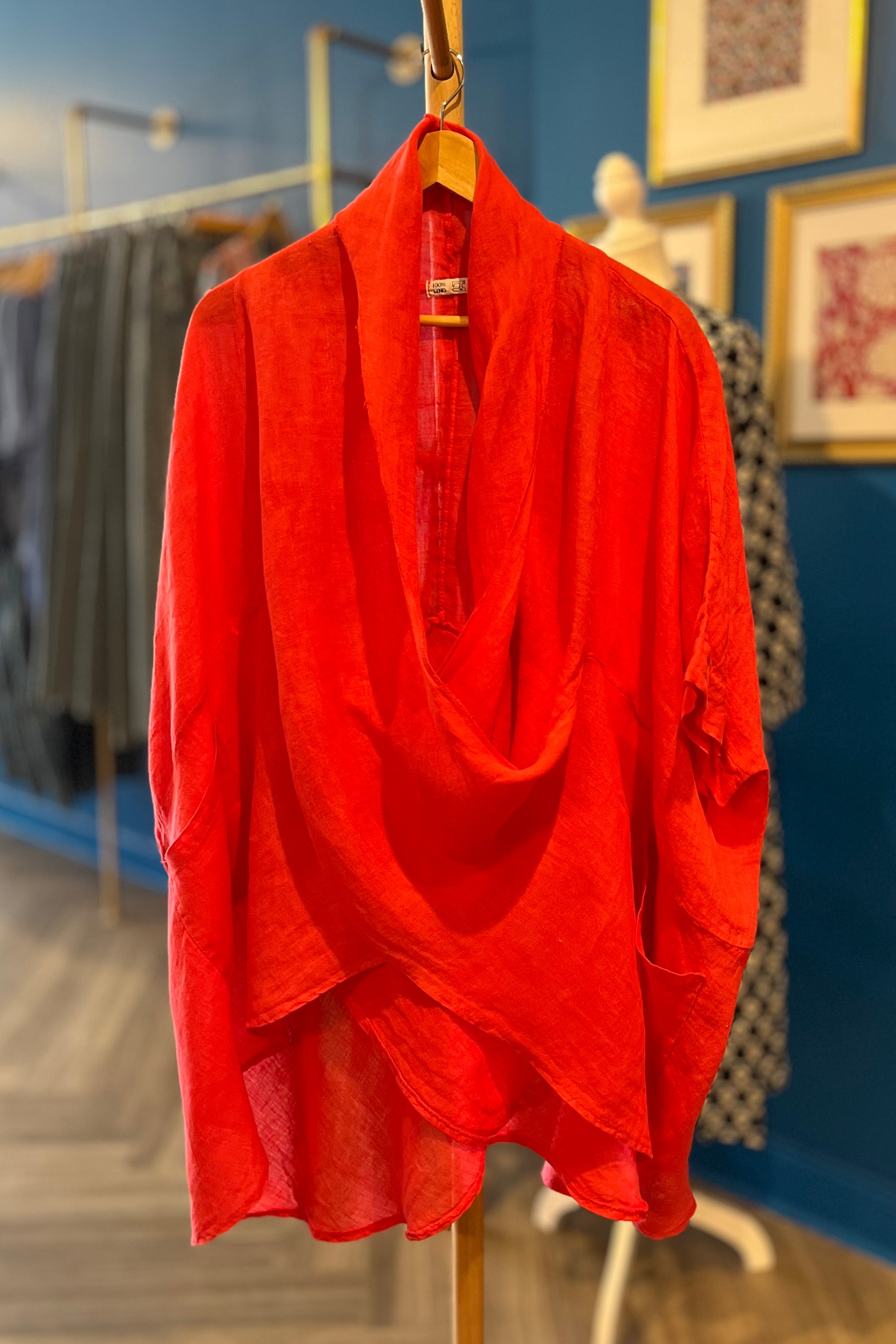 Linen Top in Coral Red