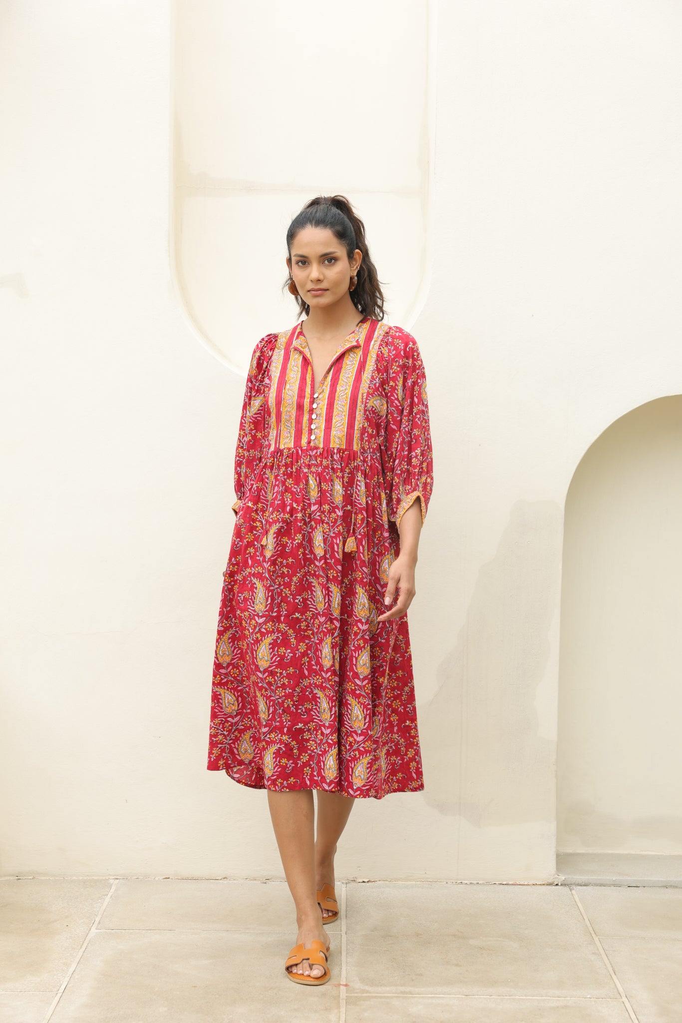 Tulip Midi Dress in Red