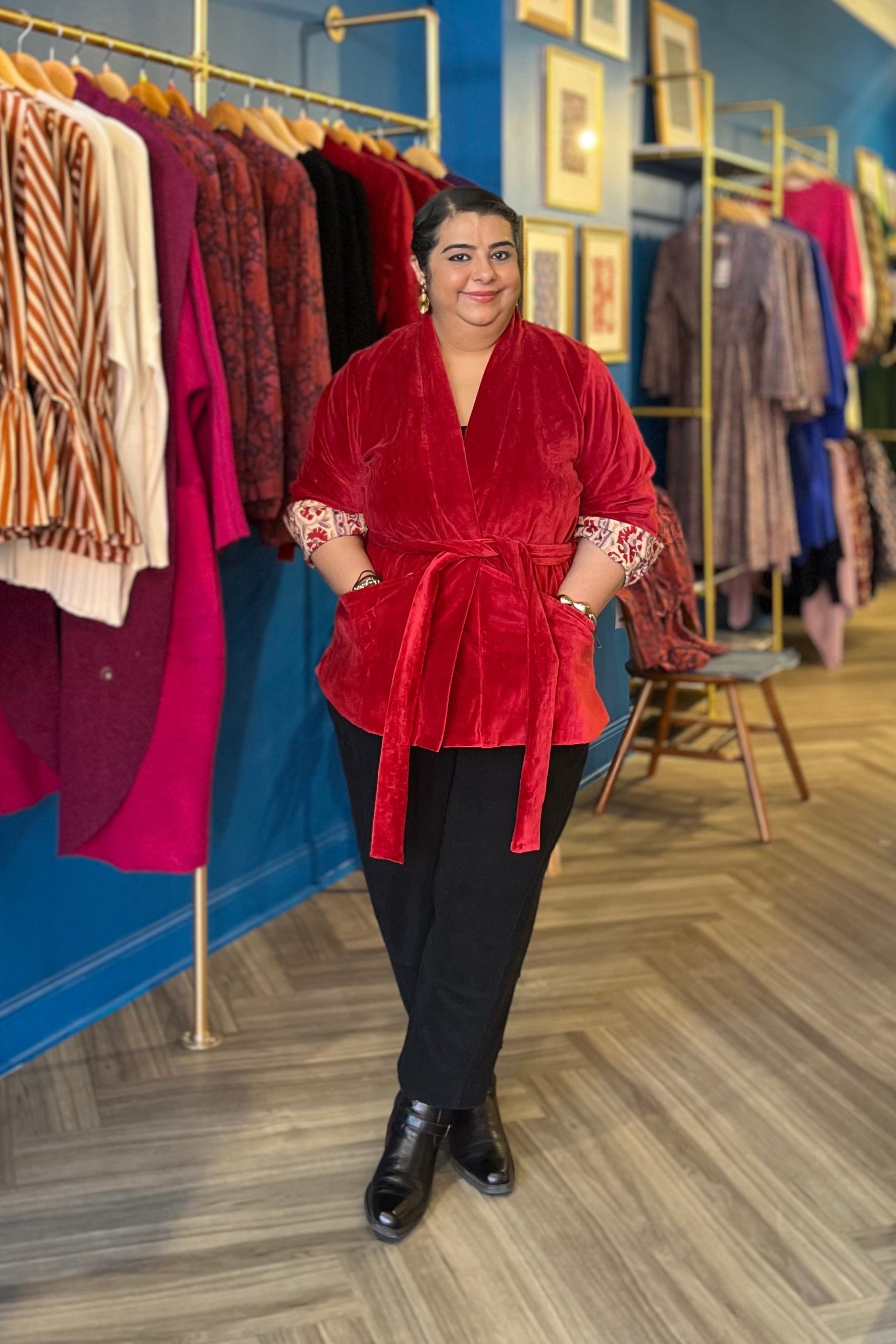 Velvet Coat in Deep Red