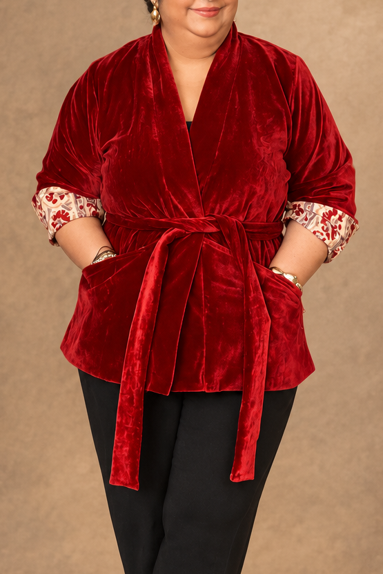 Velvet Coat in Deep Red