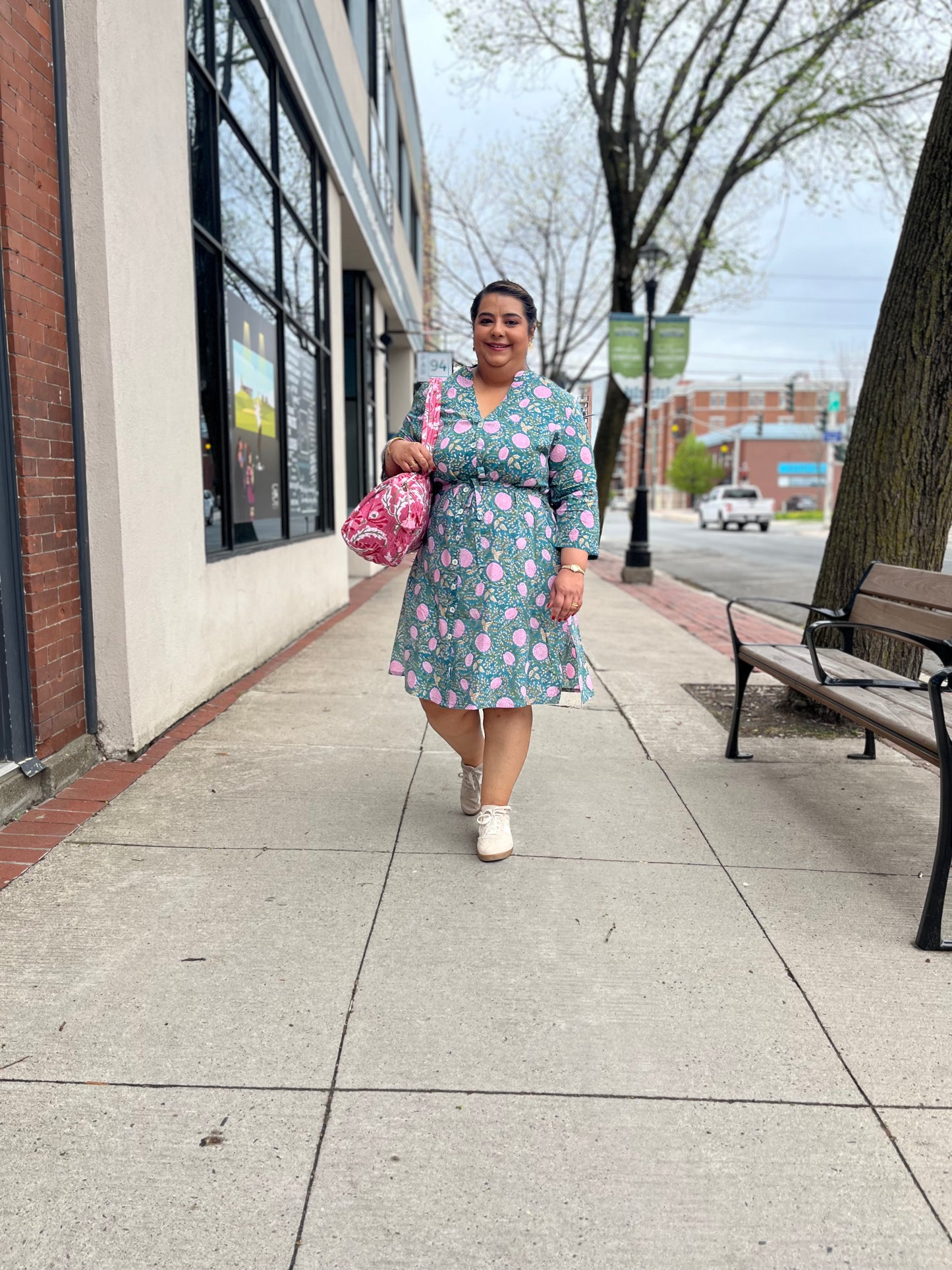 Shirt Dress in Teal Pink