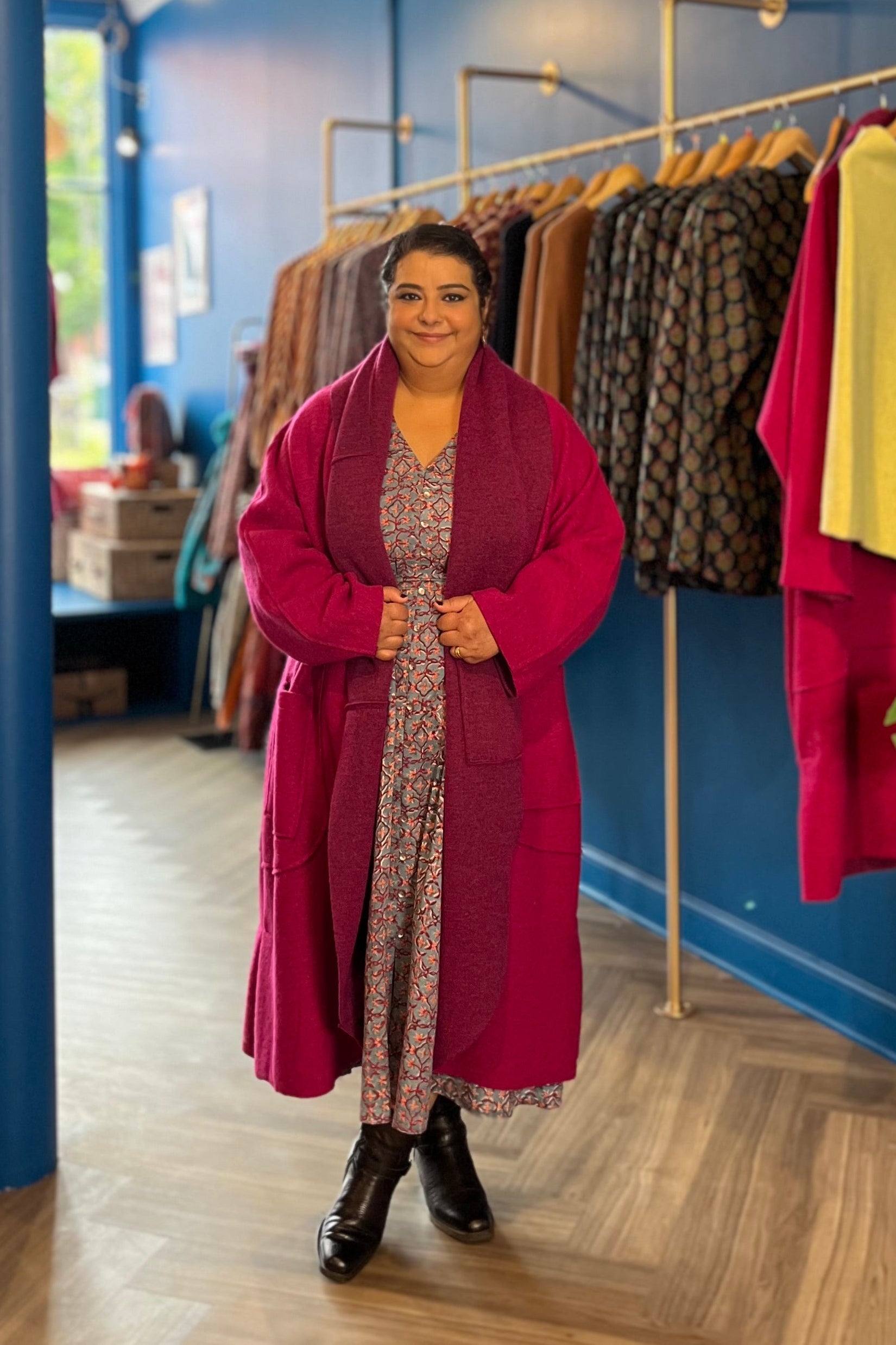 Wool Coat in Fuchsia