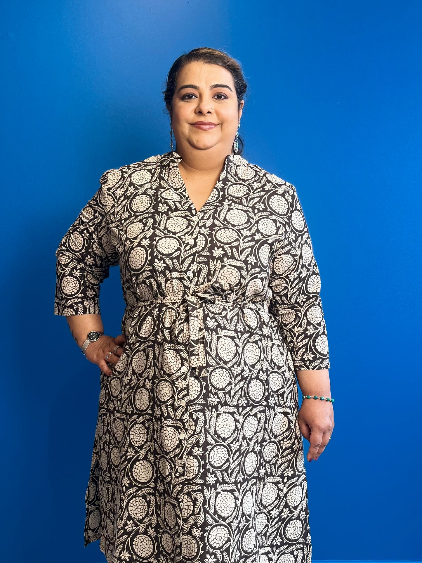 Shirt Dress in Black Beige