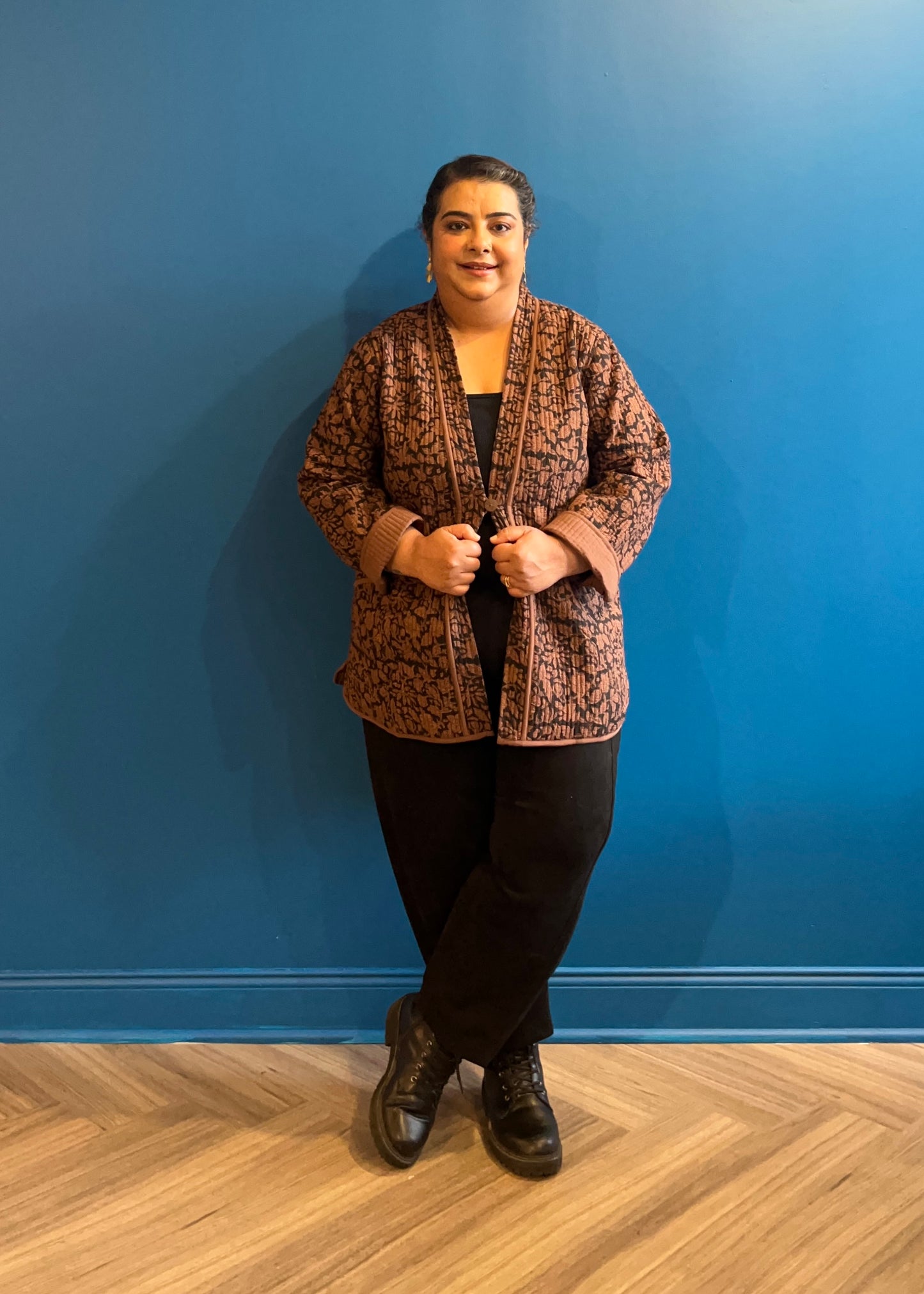 Quilted Jacket - Brown Black