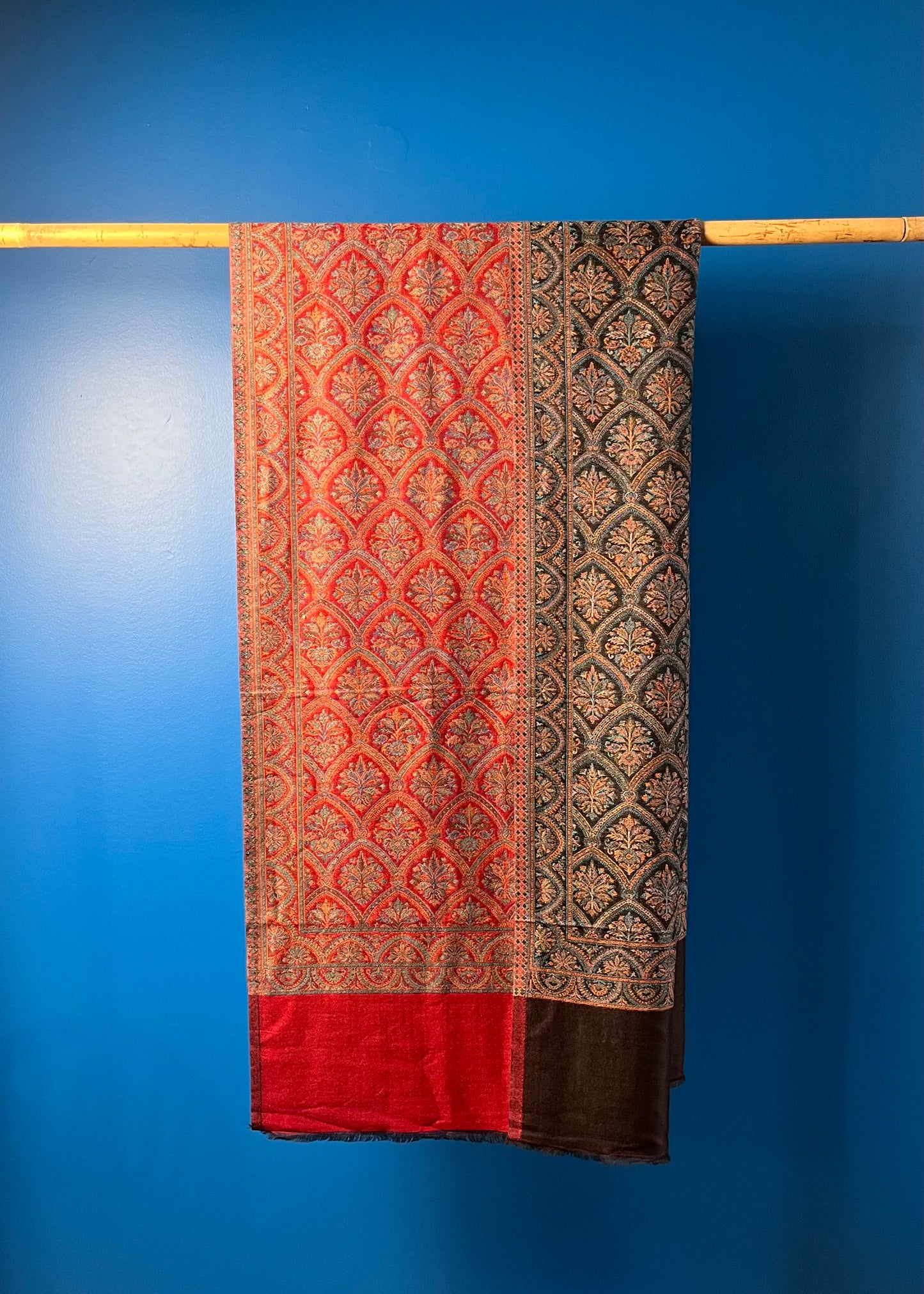 Wool Tencel Wide Scarf in Red Black- Pattern 2