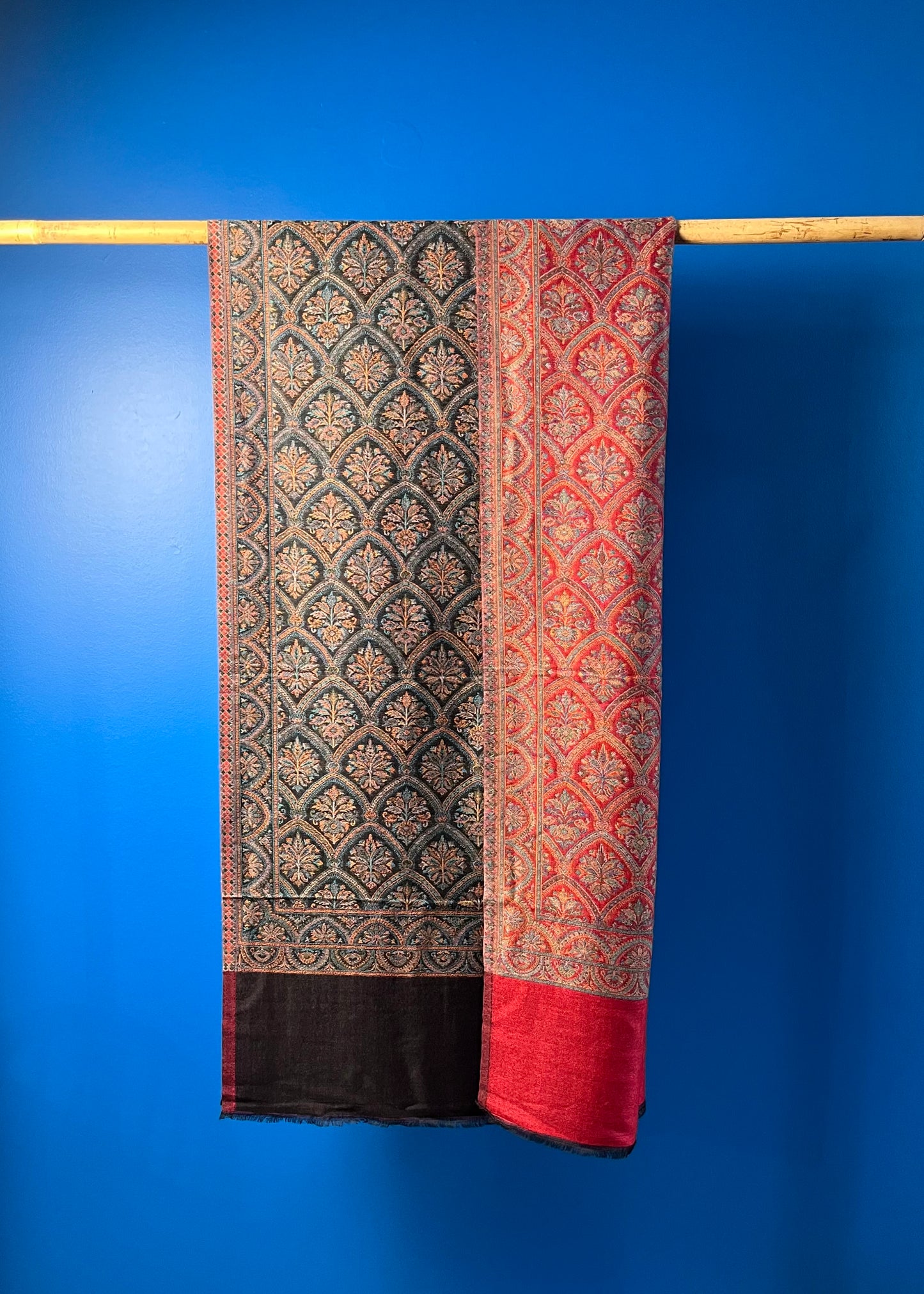 Wool Tencel Wide Scarf in Red Black- Pattern 2