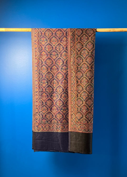 Wool Tencel Wide Scarf in Navy Blue Black- Pattern 1