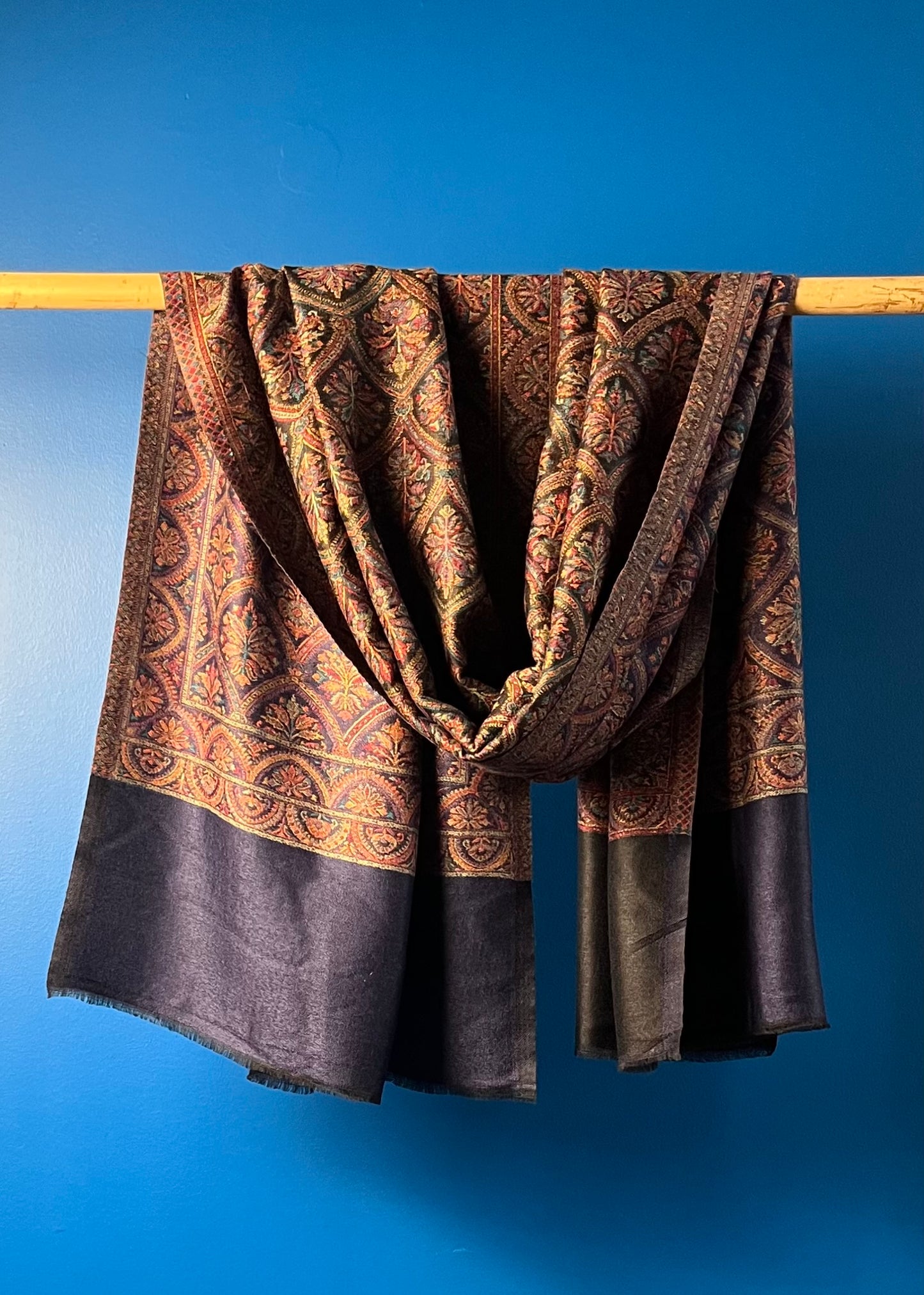 Wool Tencel Wide Scarf in Navy Blue Black- Pattern 1