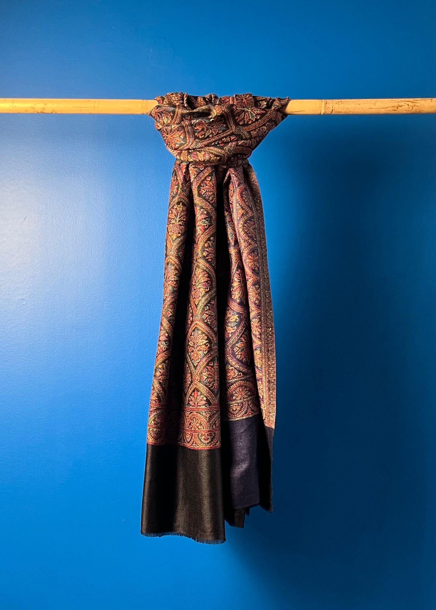 Wool Tencel Wide Scarf in Navy Blue Black- Pattern 1