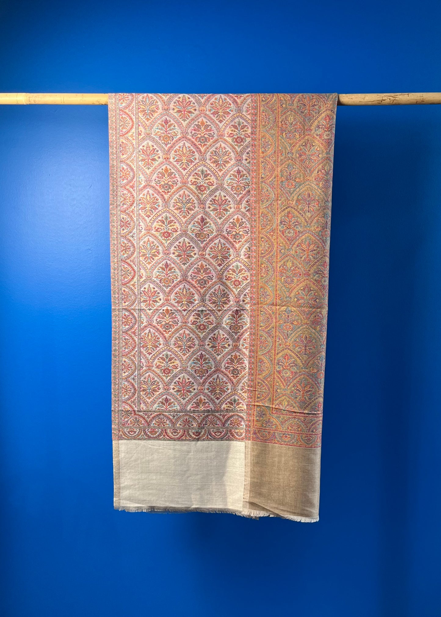 Wool Tencel Wide Scarf in Lt. Beige- Pattern 1