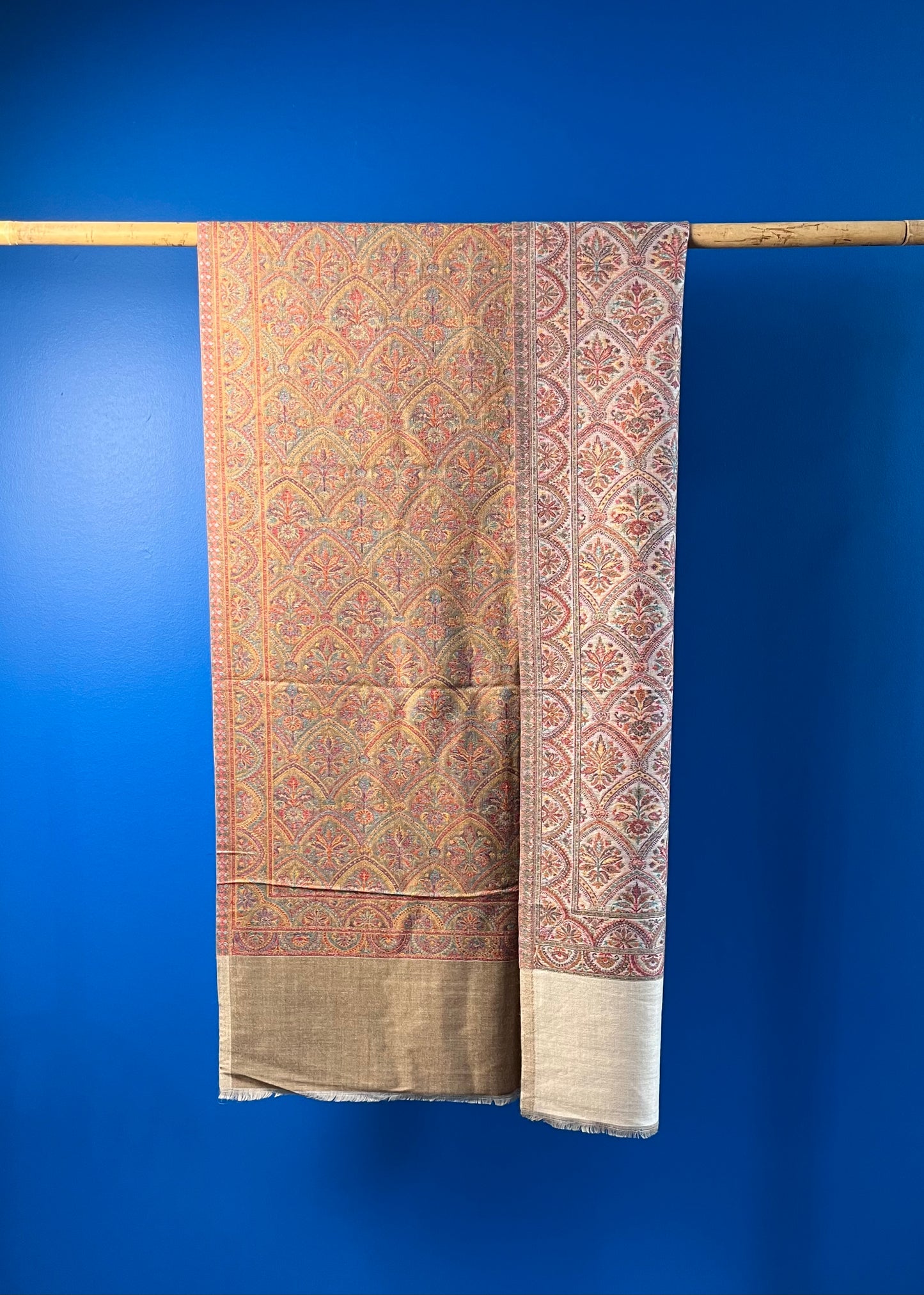 Wool Tencel Wide Scarf in Lt. Beige- Pattern 1