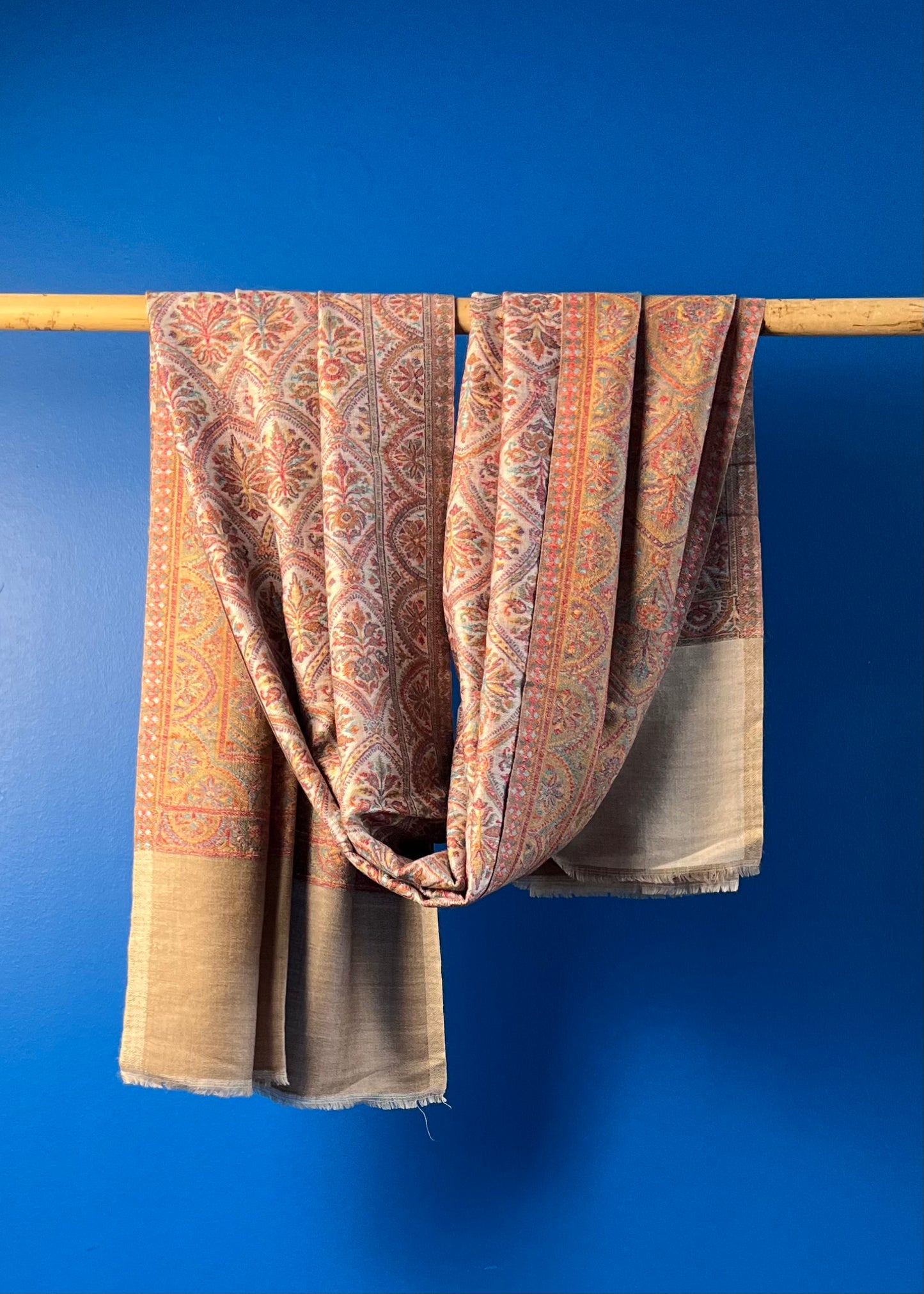 Wool Tencel Wide Scarf in Lt. Beige- Pattern 1