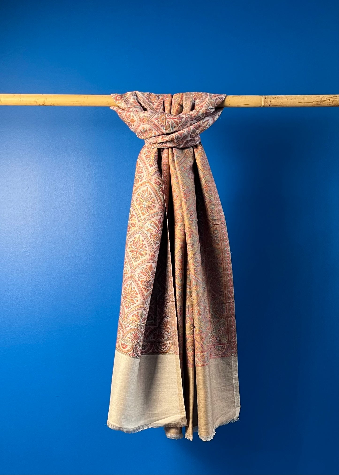 Wool Tencel Wide Scarf in Lt. Beige- Pattern 1