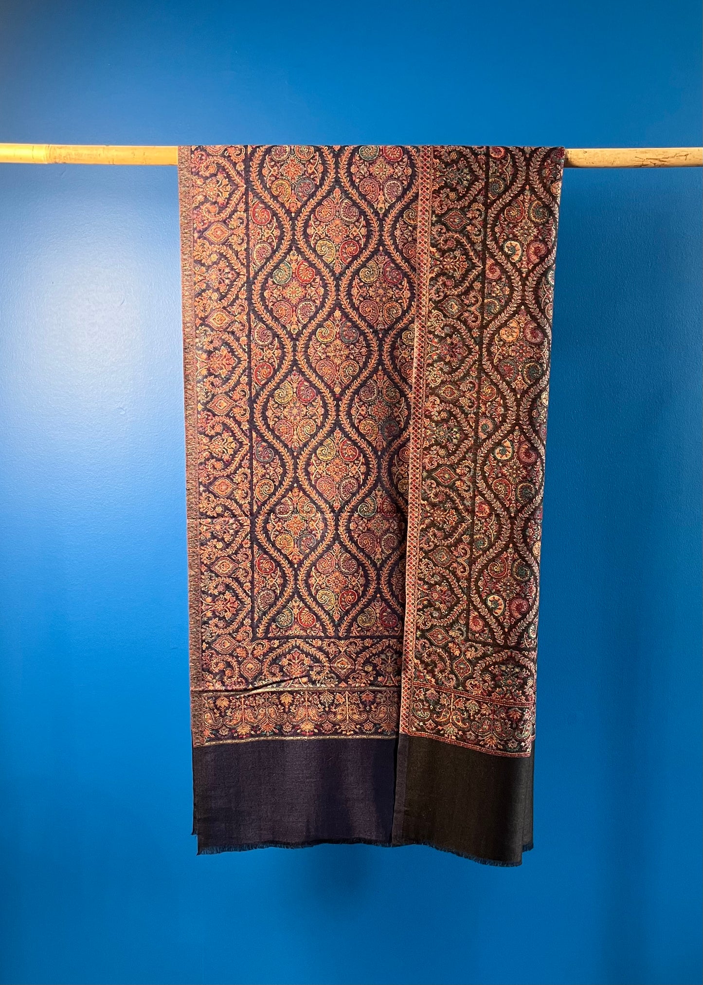 Wool Tencel Wide Scarf in Navy Blue Black- Pattern 2