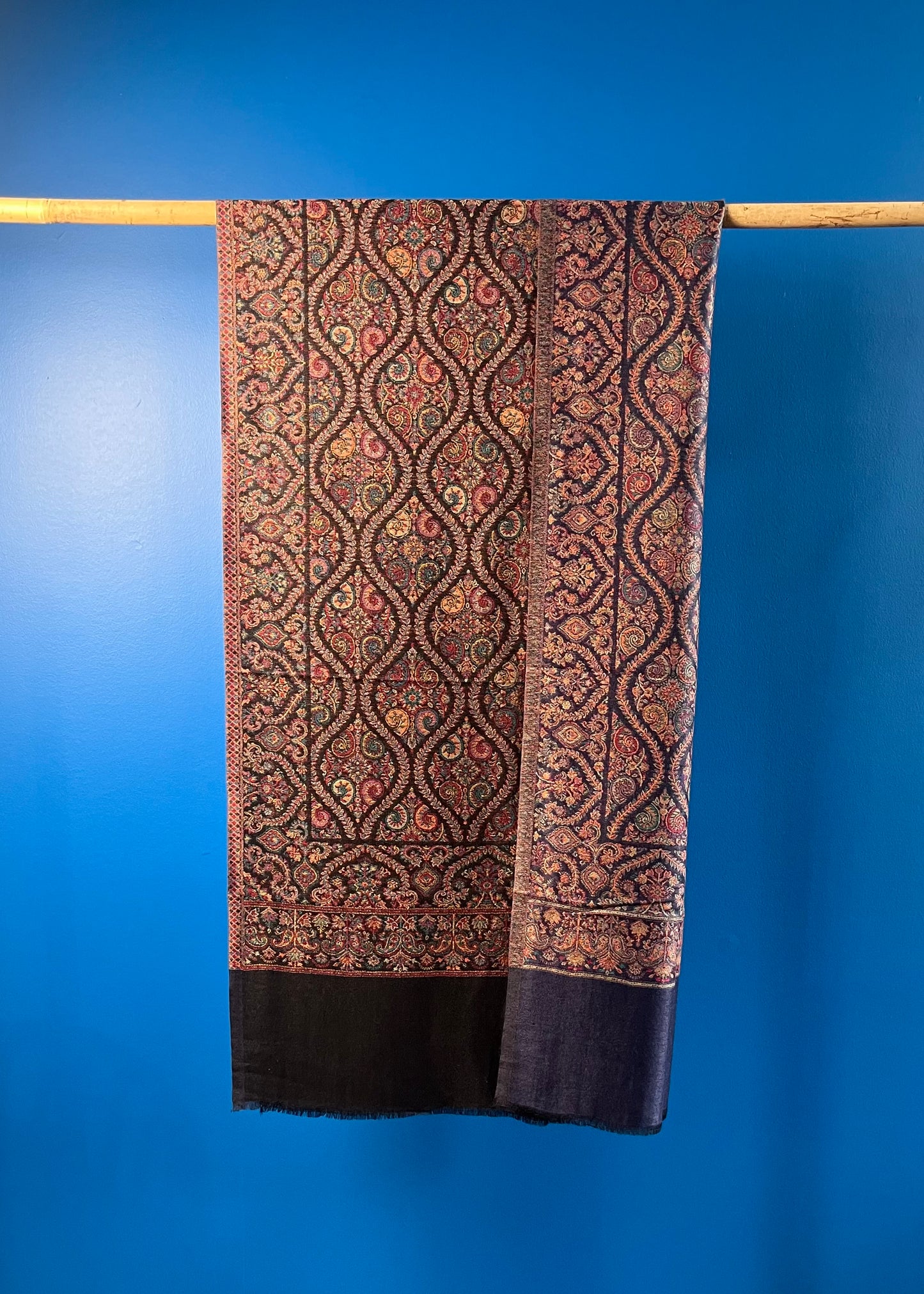 Wool Tencel Wide Scarf in Navy Blue Black- Pattern 2