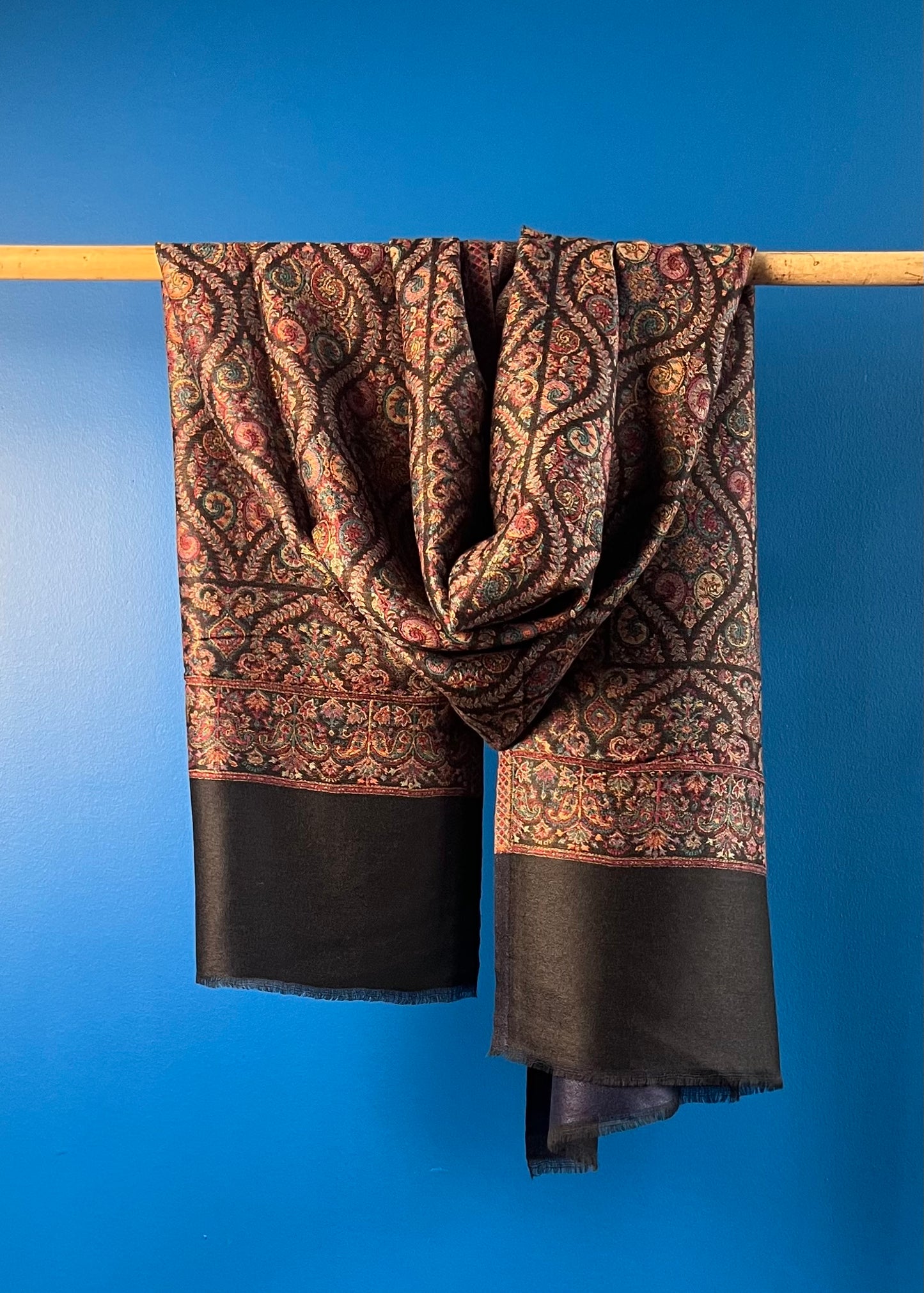 Wool Tencel Wide Scarf in Navy Blue Black- Pattern 2