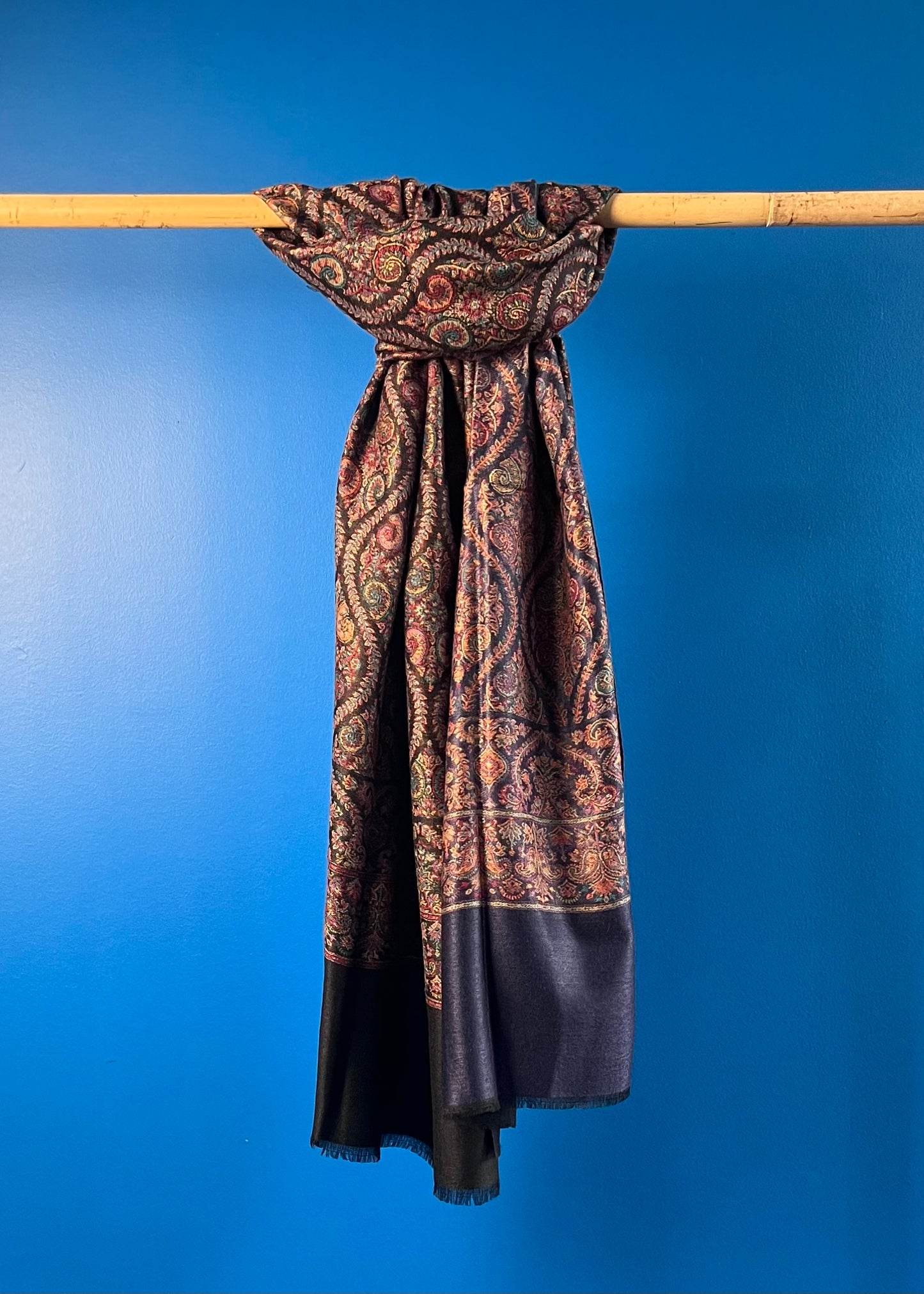 Wool Tencel Wide Scarf in Navy Blue Black- Pattern 2