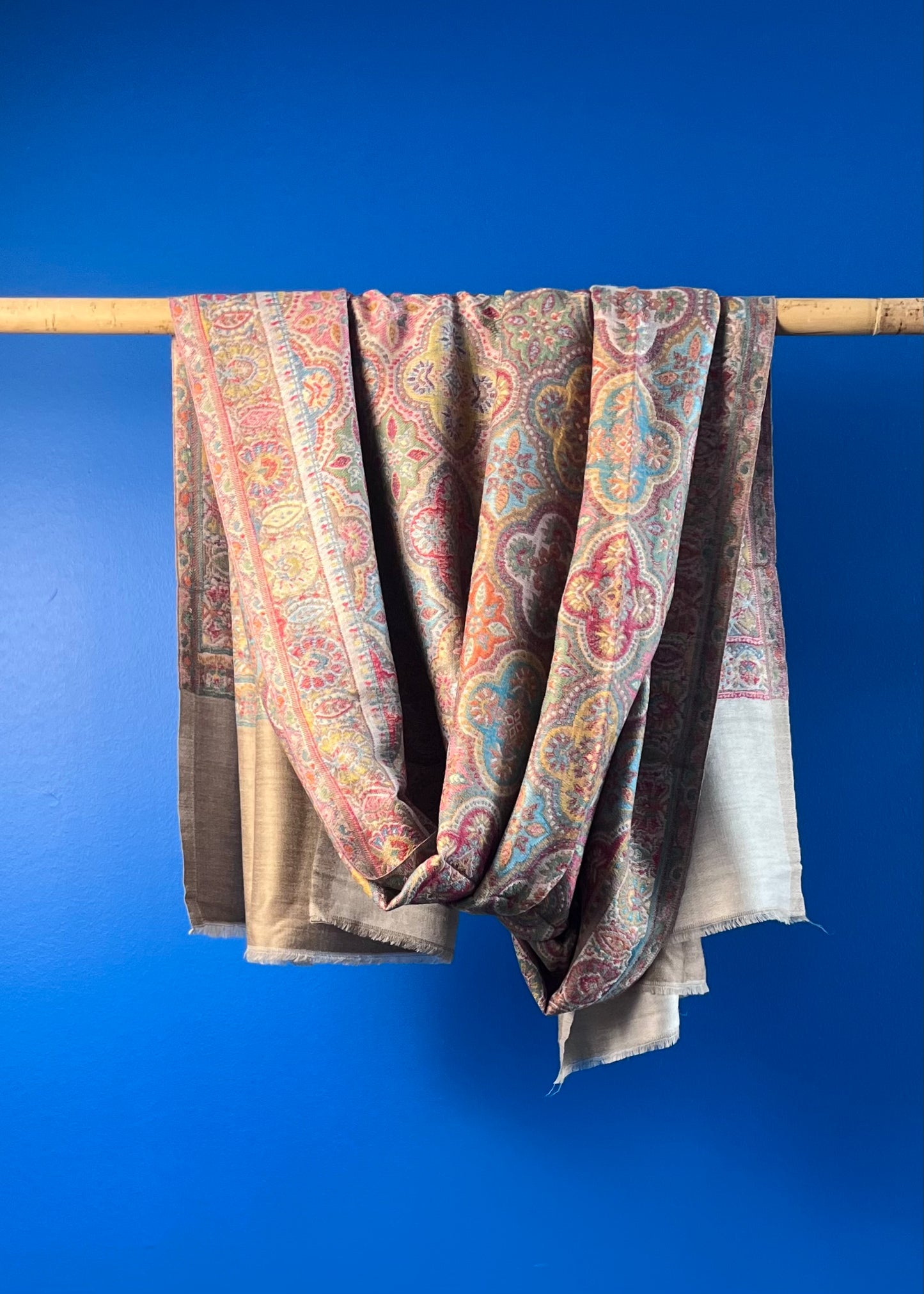 Wool Tencel Wide Scarf in Dk. Beige- Pattern 1