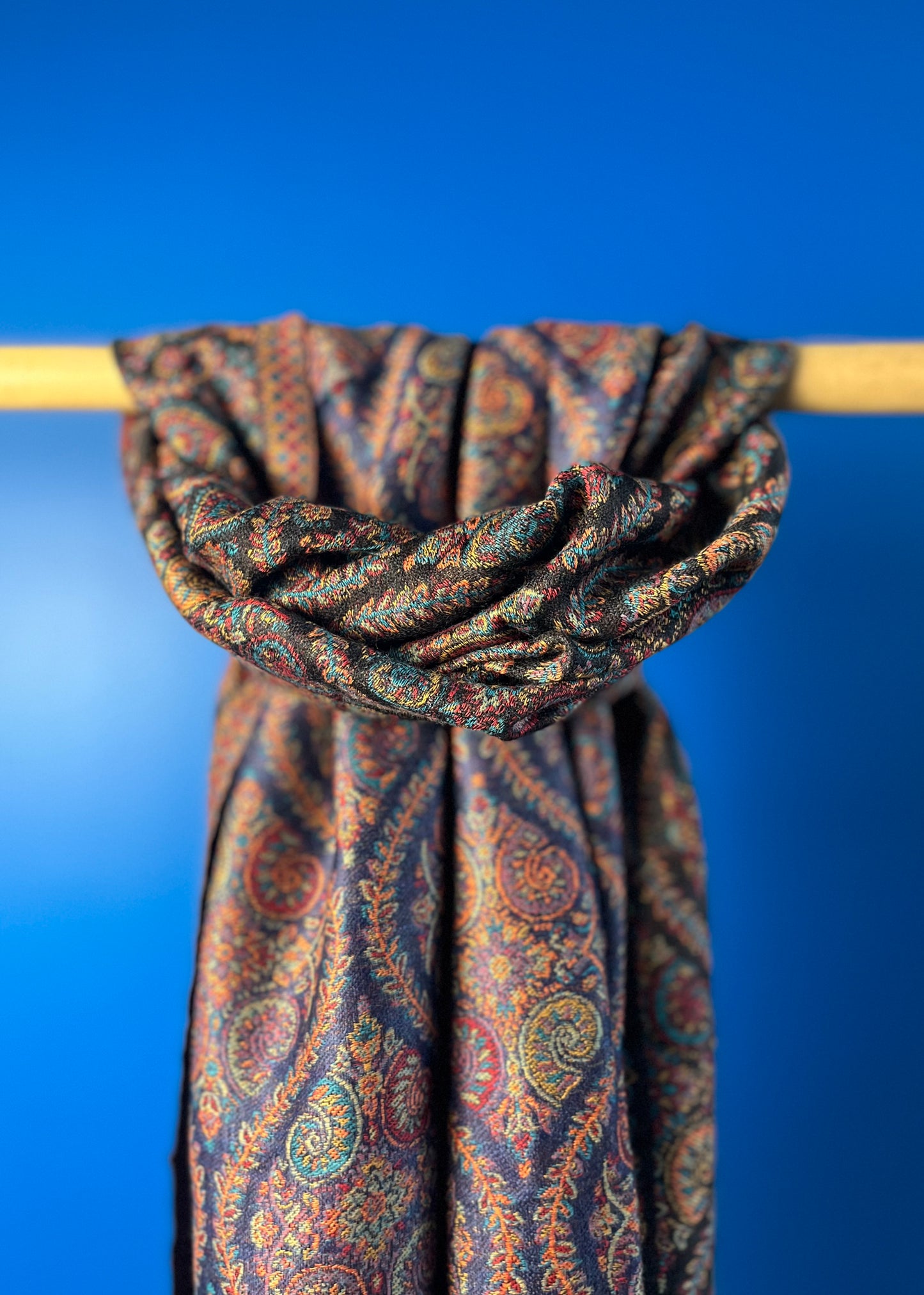 Wool Tencel Wide Scarf in Navy Blue Black- Pattern 2