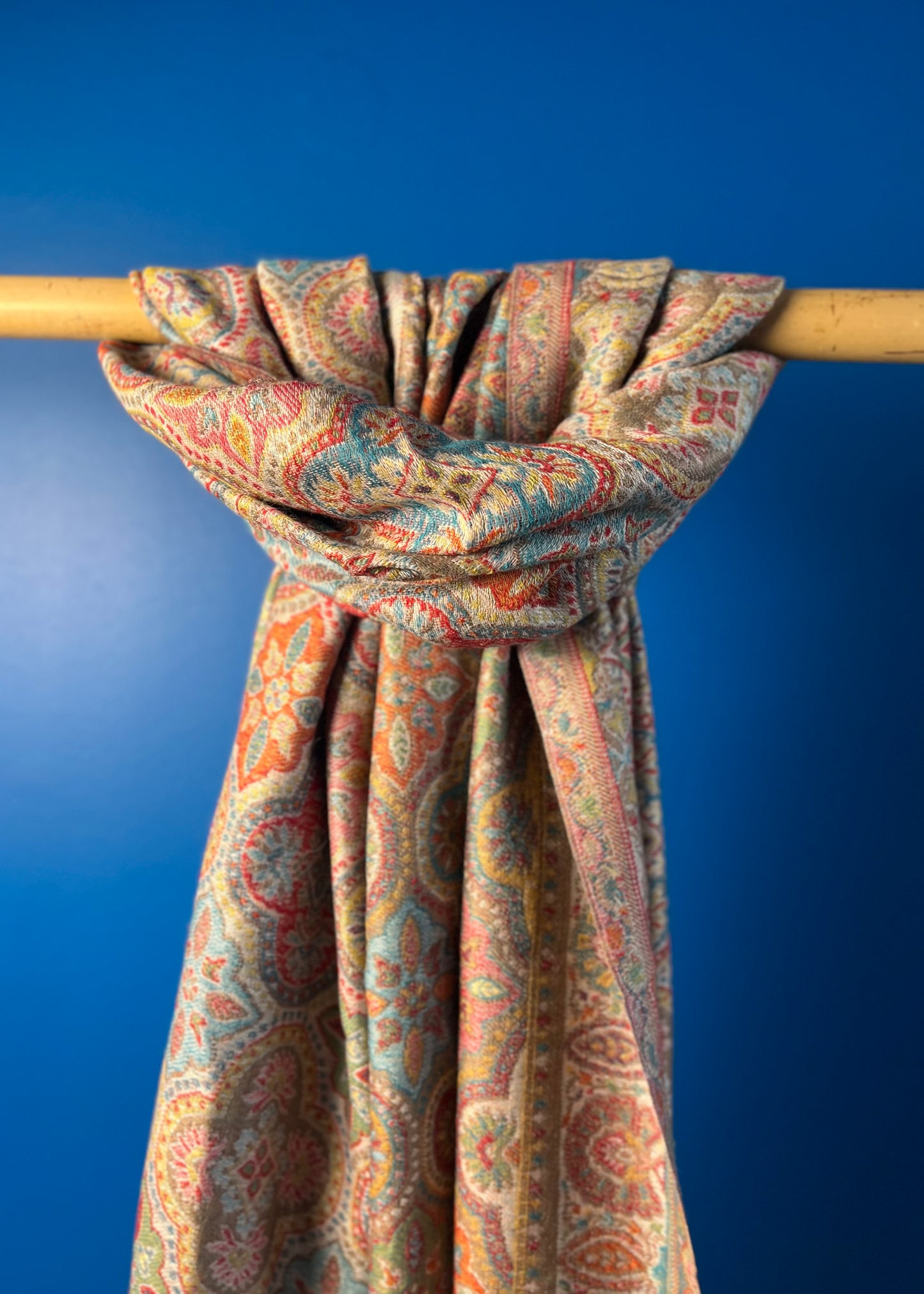 Wool Tencel Wide Scarf in Dk. Beige- Pattern 1