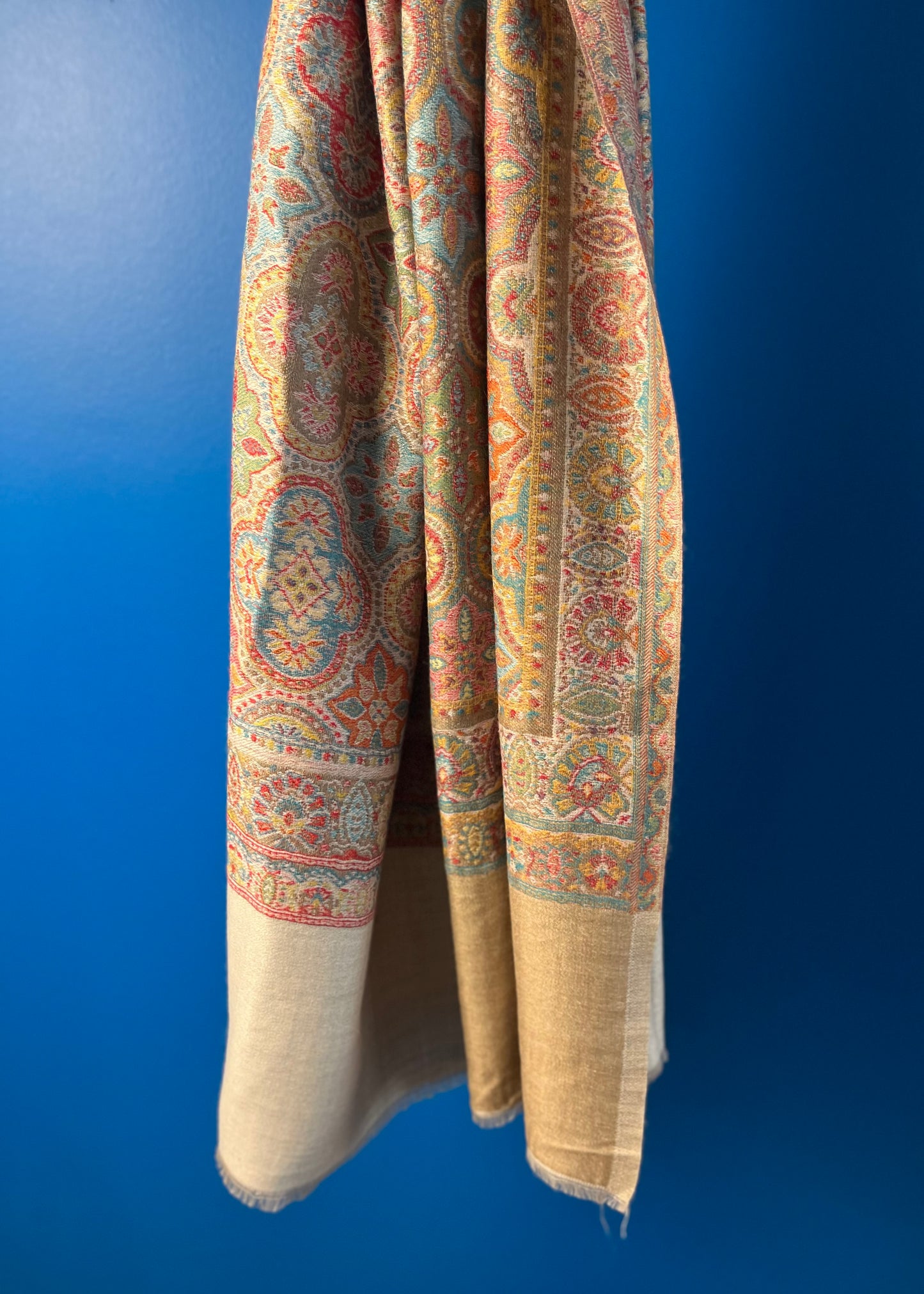 Wool Tencel Wide Scarf in Dk. Beige- Pattern 1