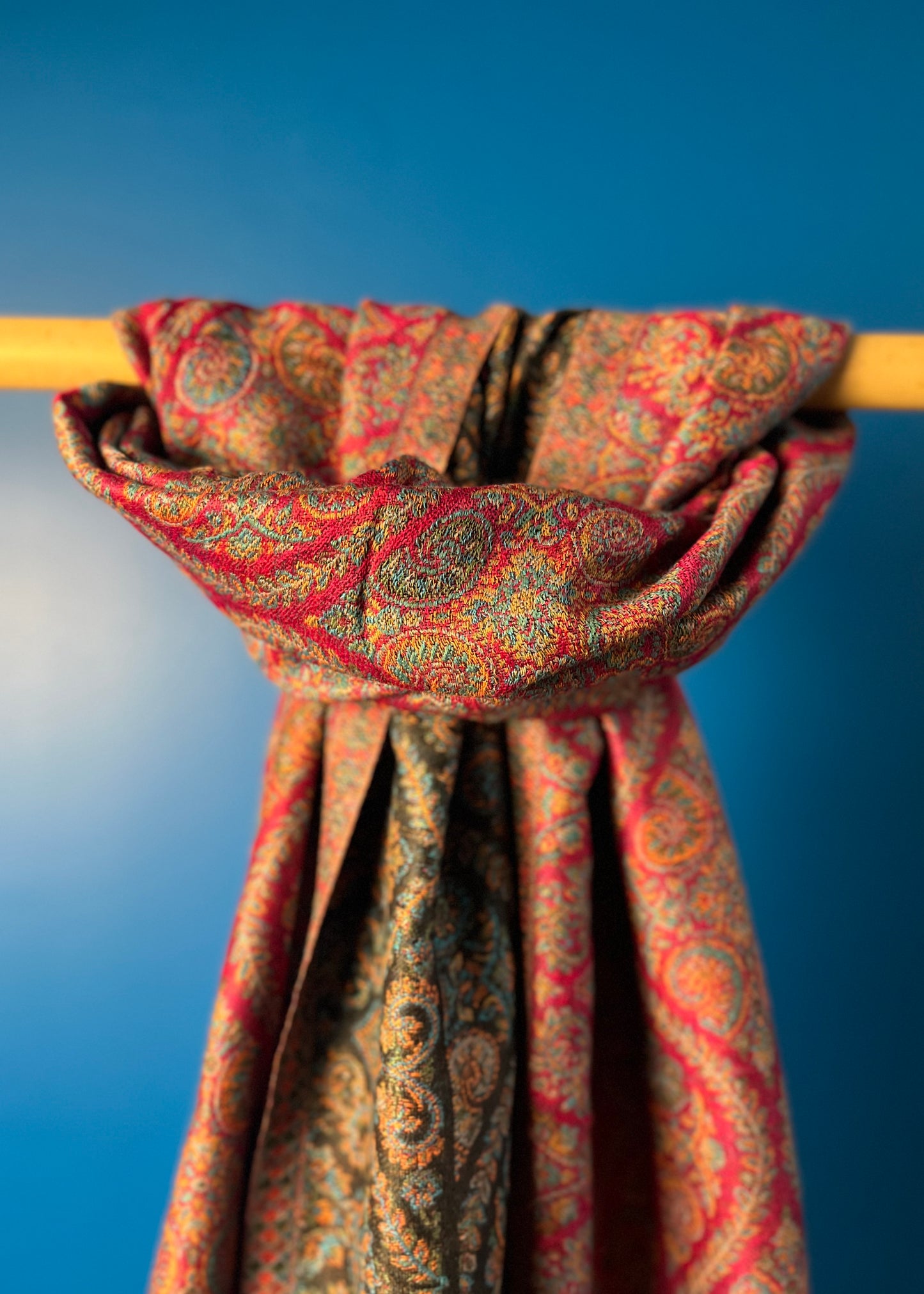 Wool Tencel Wide Scarf in Magenta Black