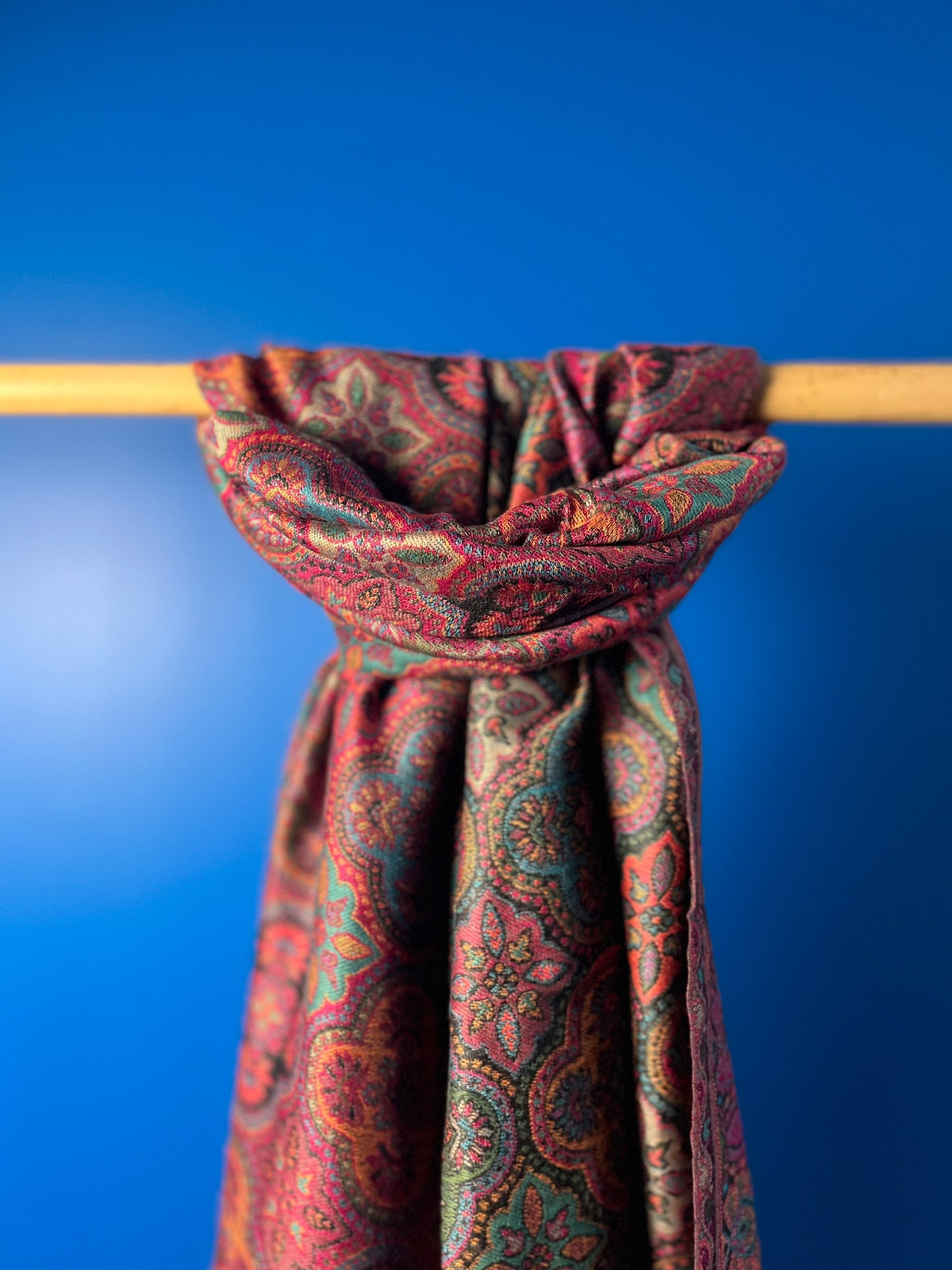 Wool Tencel Wide Scarf in Black Magenta