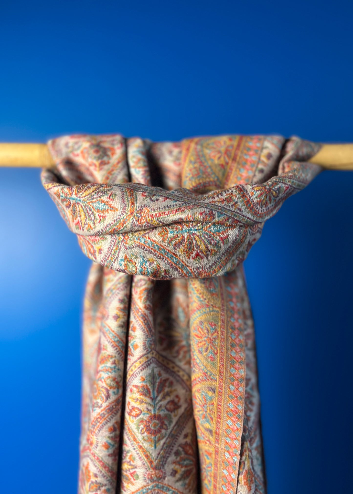 Wool Tencel Wide Scarf in Lt. Beige- Pattern 1