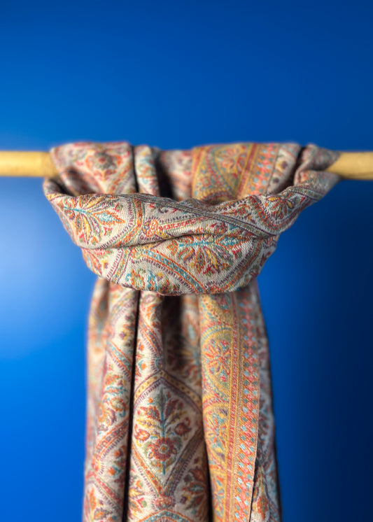 Wool Tencel Wide Scarf in Lt. Beige- Pattern 1