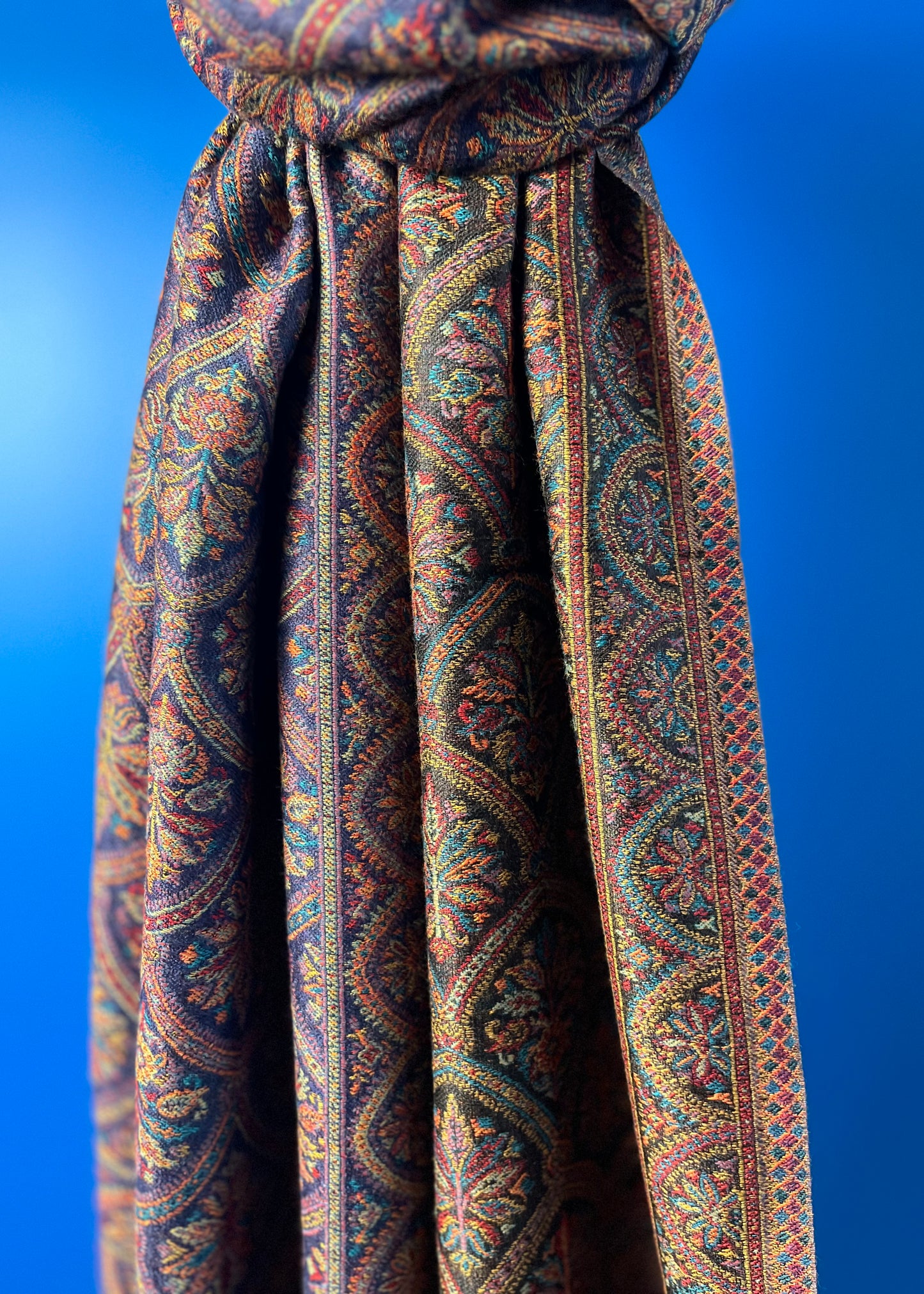 Wool Tencel Wide Scarf in Navy Blue Black- Pattern 1