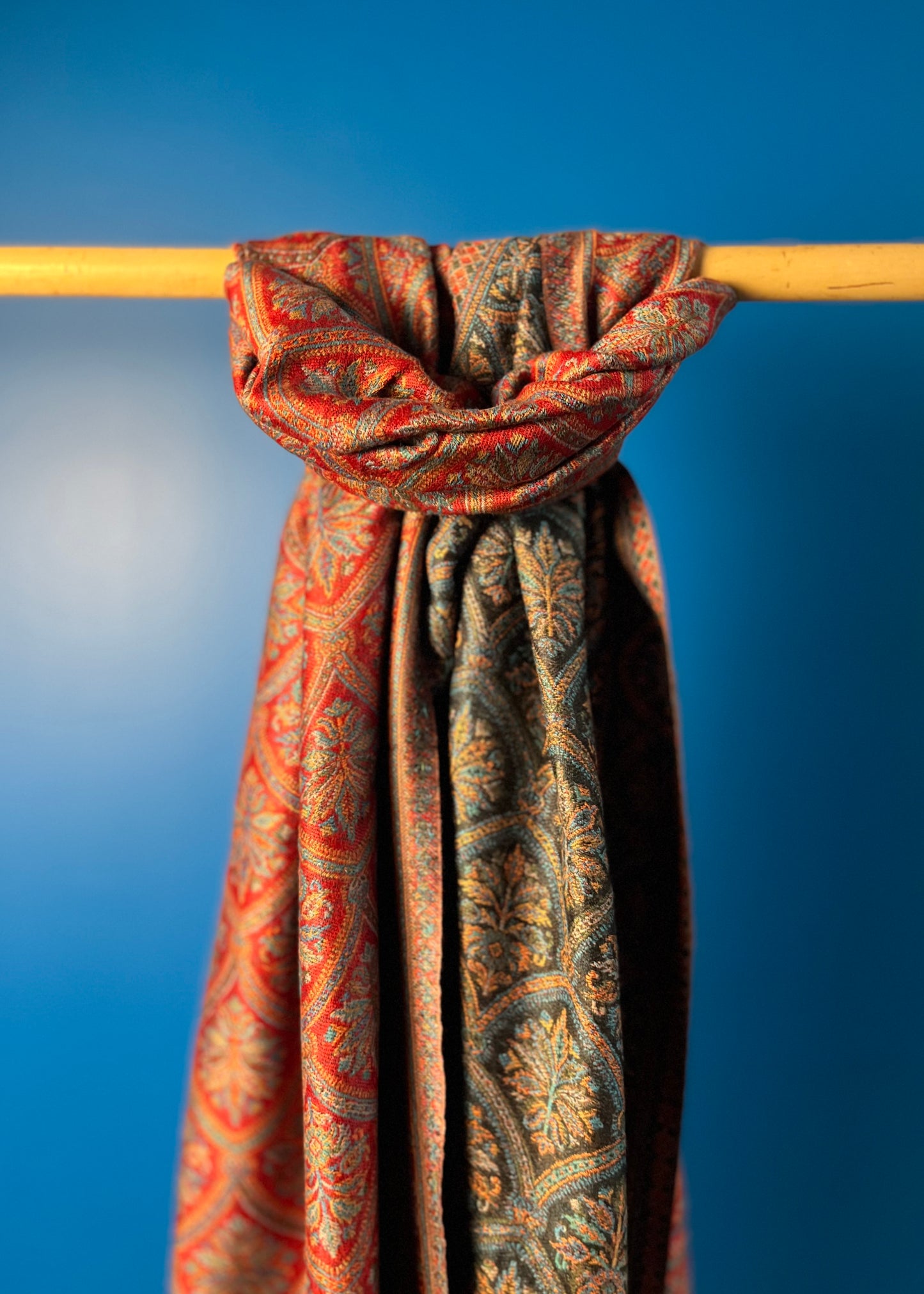 Wool Tencel Wide Scarf in Red Black- Pattern 2