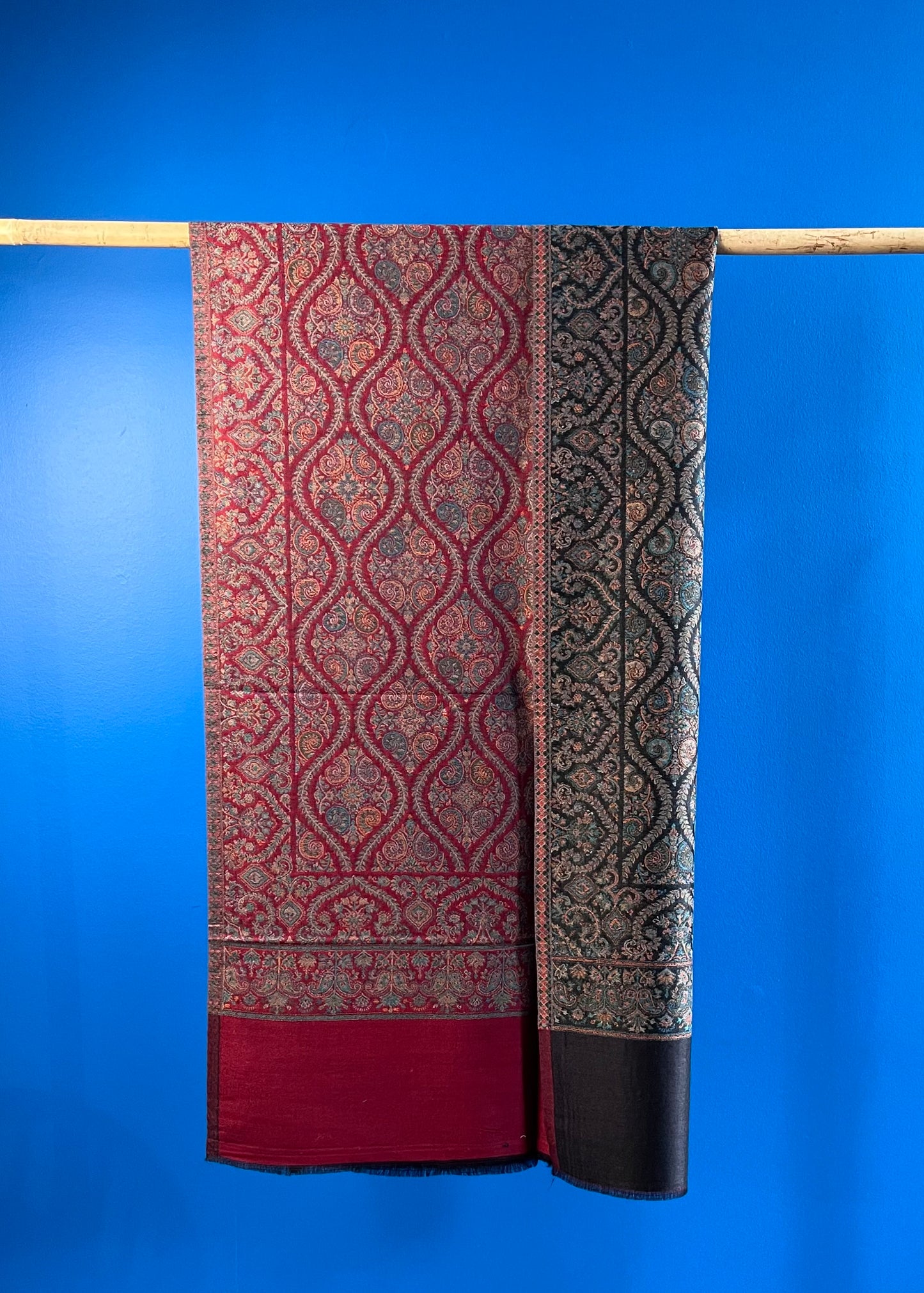 Wool Tencel Wide Scarf in Red Black- Pattern 3