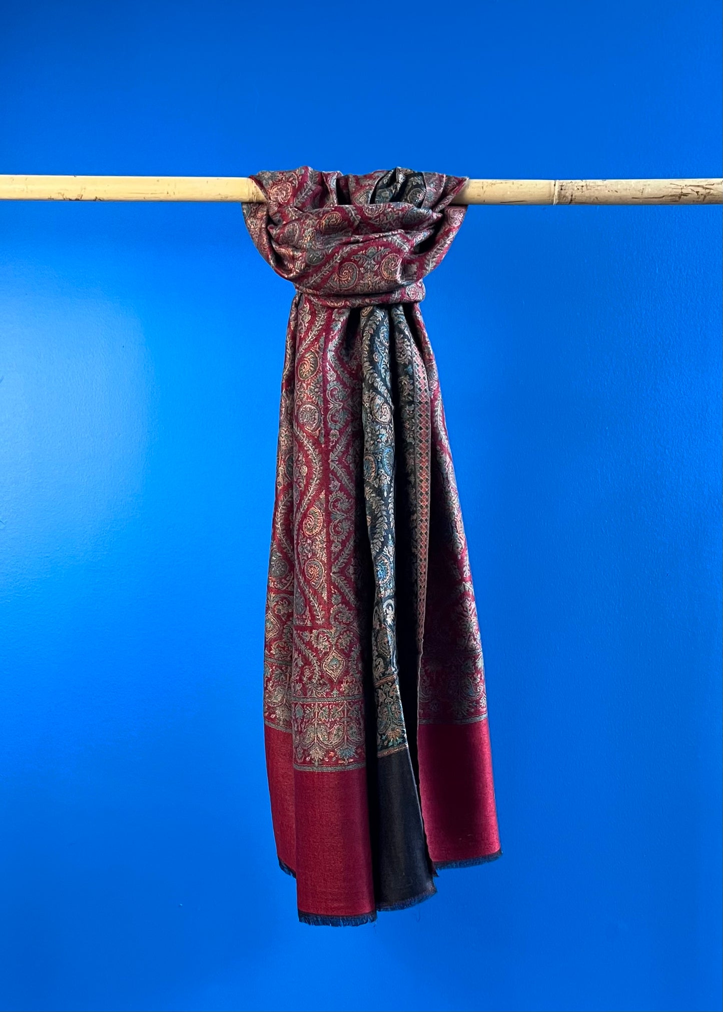 Wool Tencel Wide Scarf in Red Black- Pattern 3