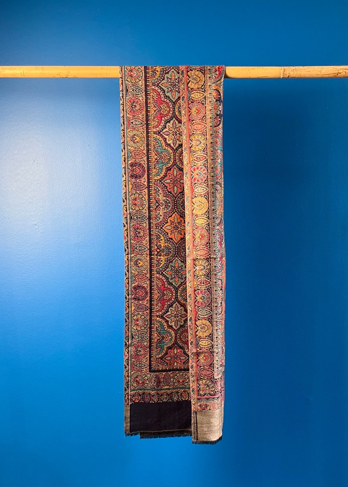 Wool Tencel Narrow Scarf in Navy Beige- Pattern 2