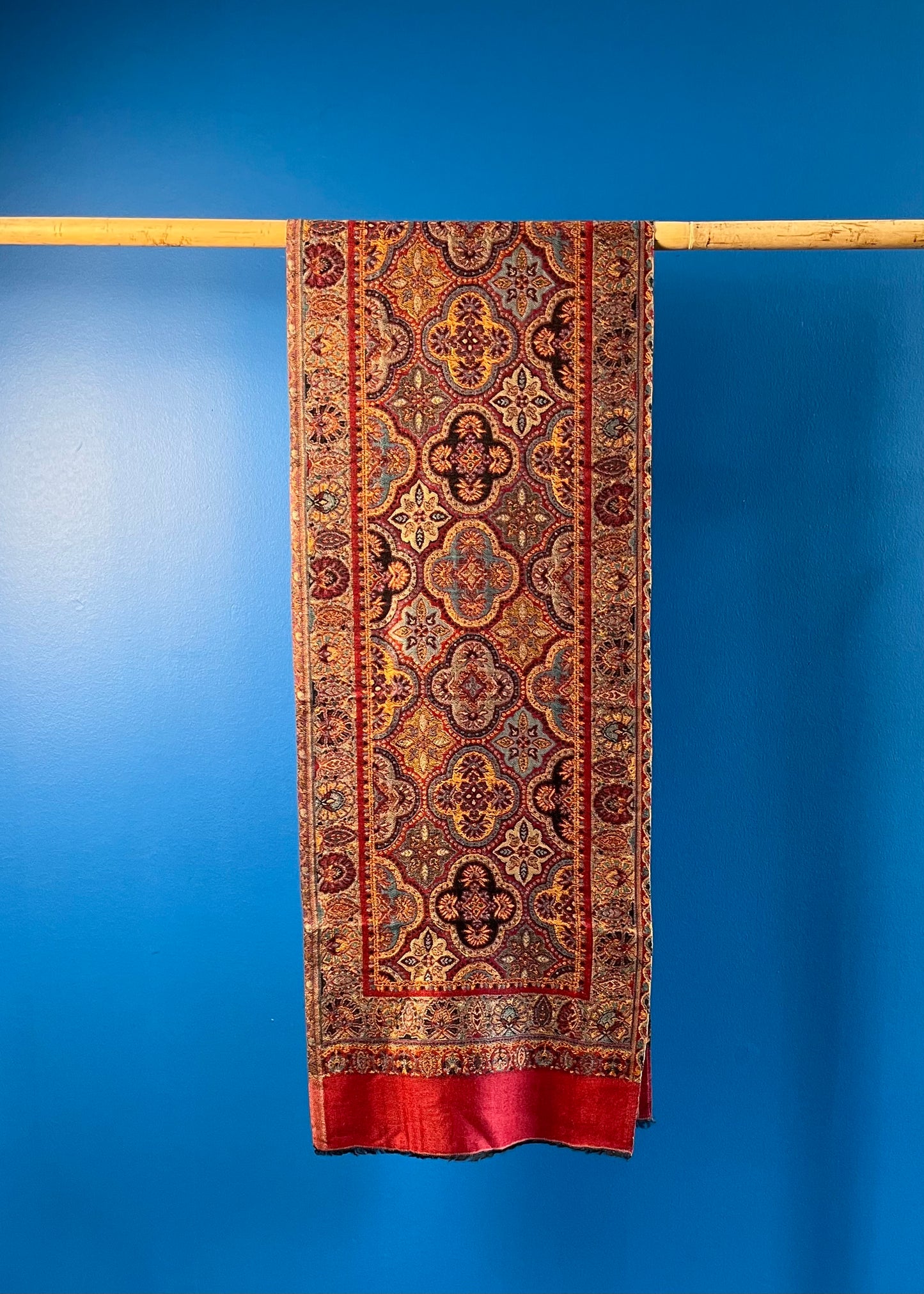 Wool Tencel Narrow Scarf in Red Beige- Pattern 2