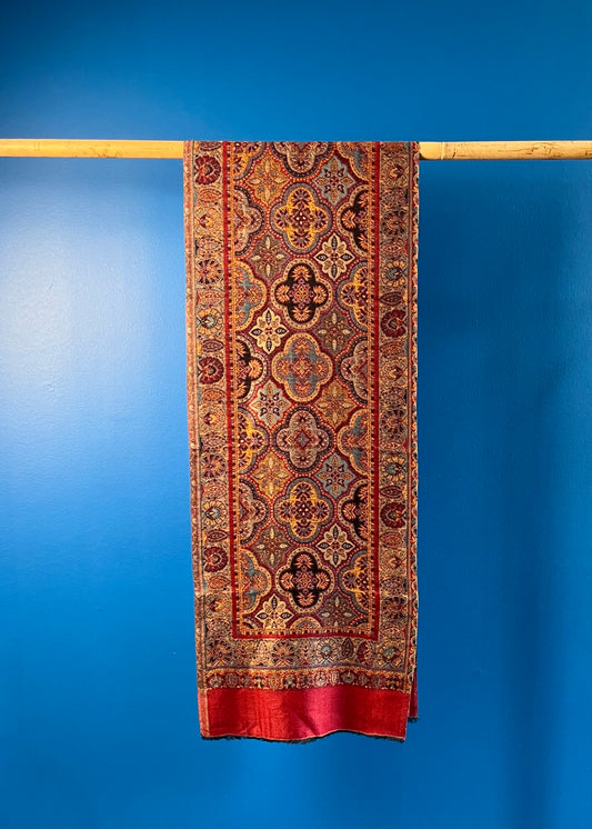 Wool Tencel Narrow Scarf in Red Beige- Pattern 2