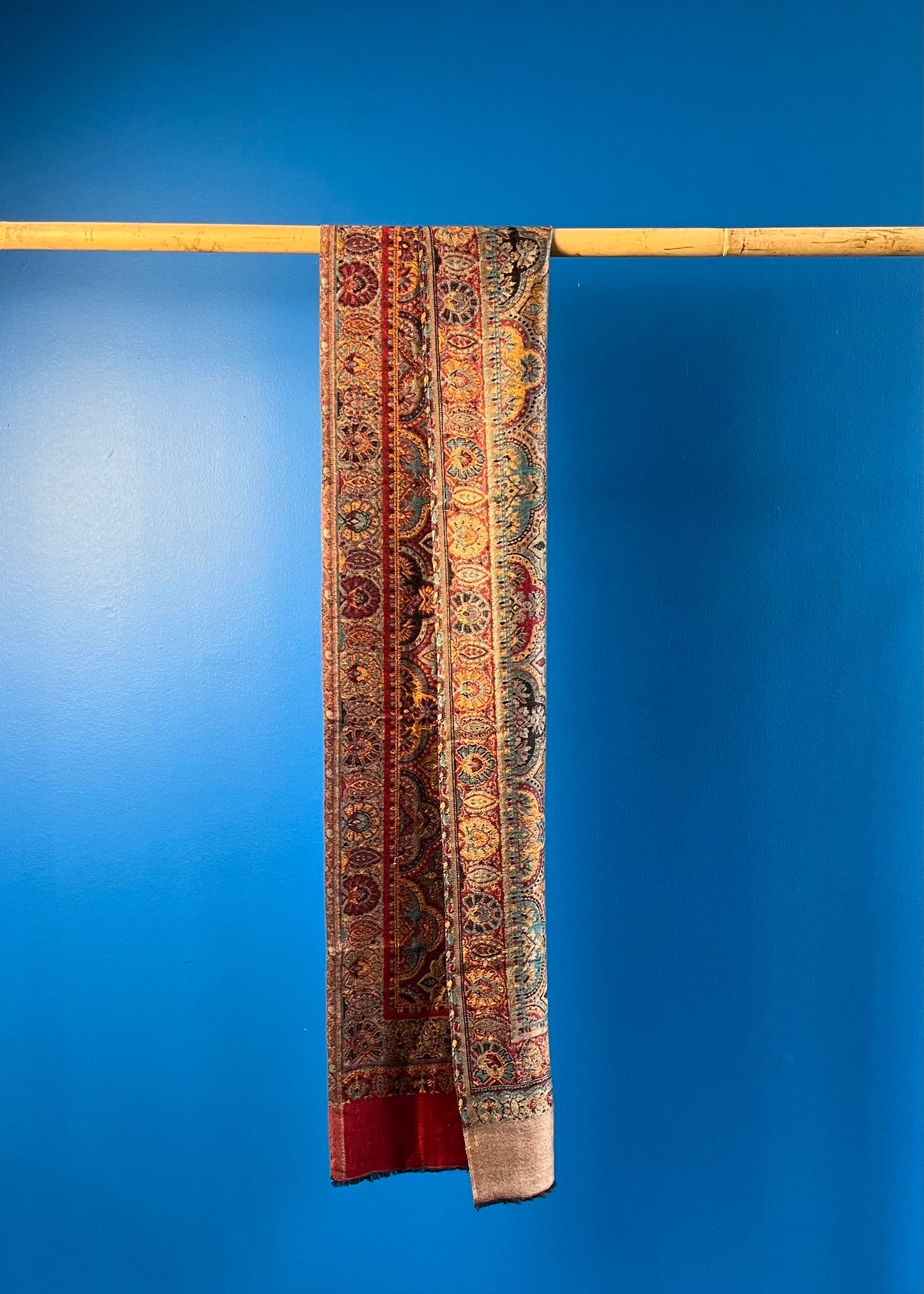 Wool Tencel Narrow Scarf in Red Beige- Pattern 2